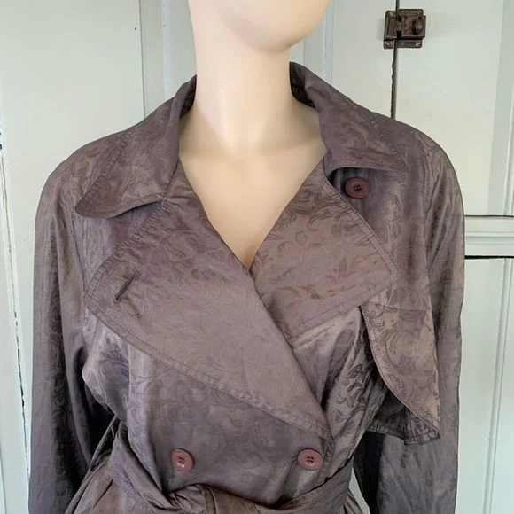 Vintage 80s Gray Trench Coat Tonal Floral Dark Gray by London Fog - Image 4
