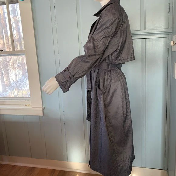 Vintage 80s Gray Trench Coat Tonal Floral Dark Gray by London Fog - Image 5