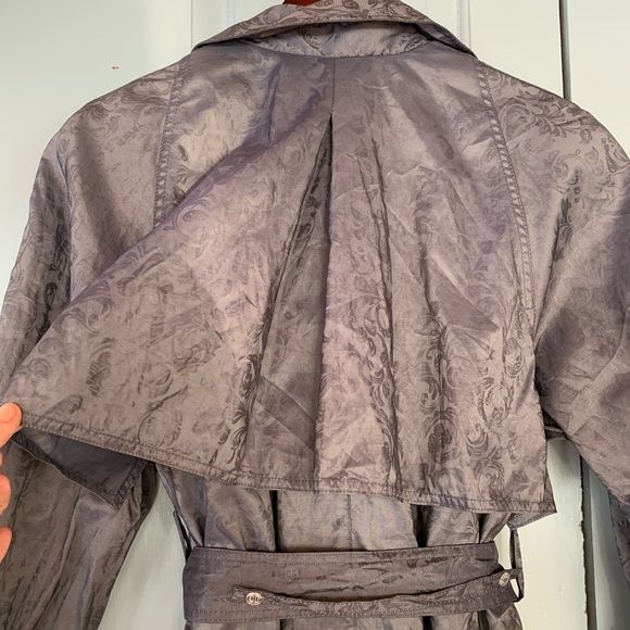 Vintage 80s Gray Trench Coat Tonal Floral Dark Gray by London Fog - Image 6