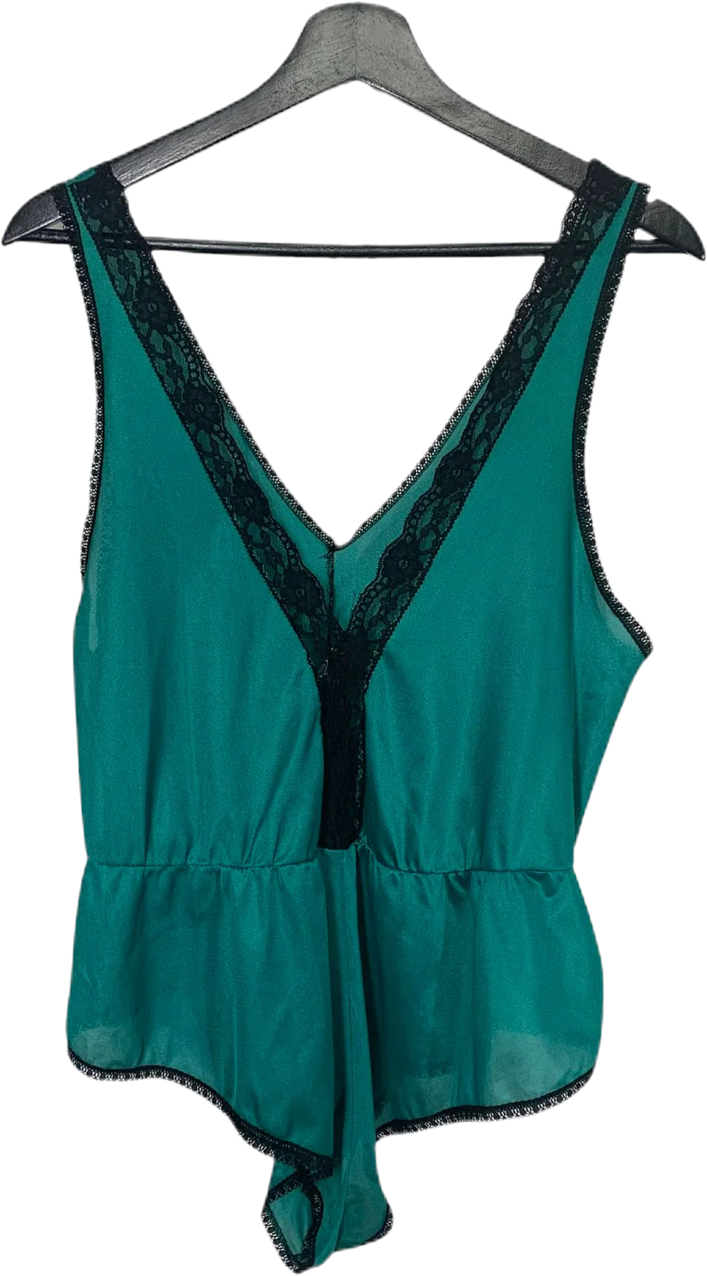 Vintage 80s Green Black Lace Sleep Romper Large by Victorias Secret