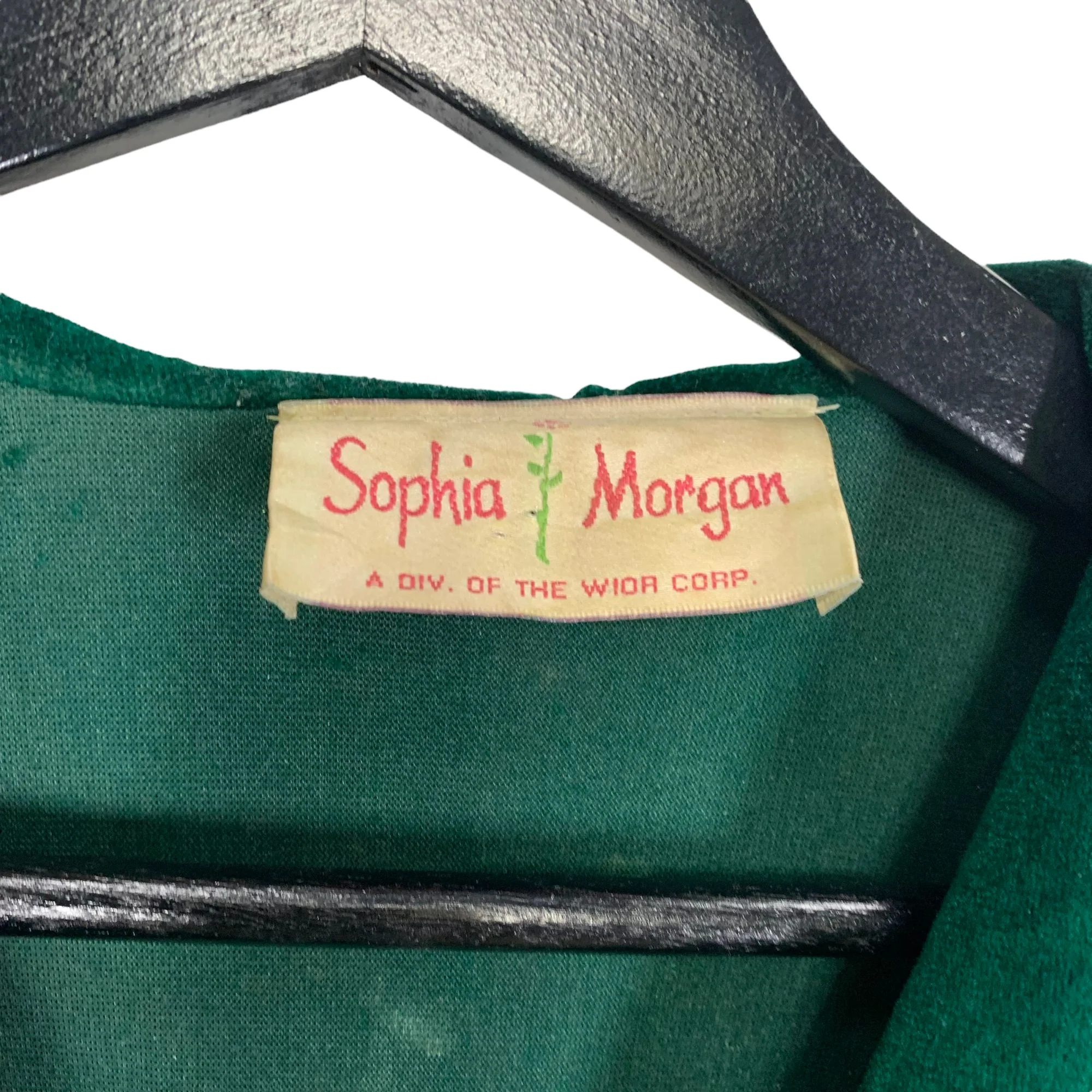 Vintage 80s Green Crochet Lace Velvet Long Tie Robe by Sophia Morgan - Image 3
