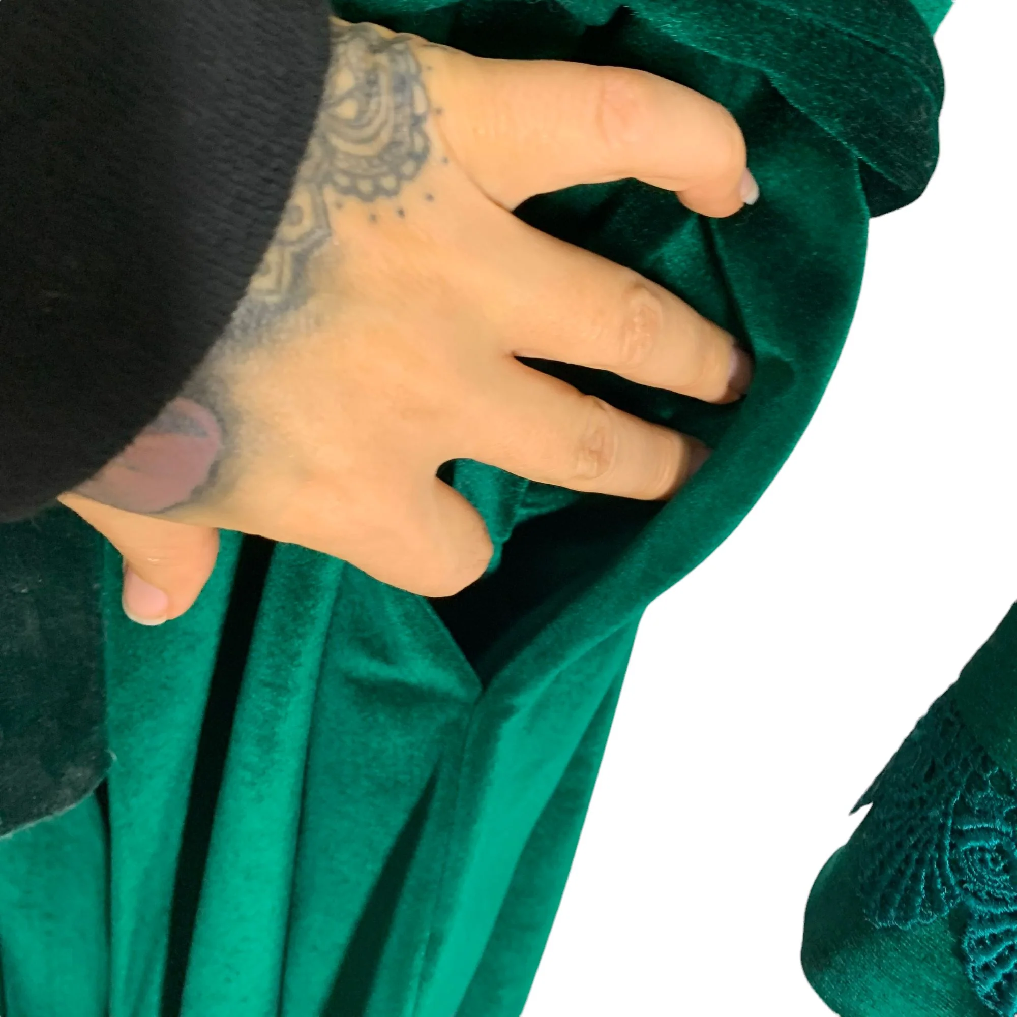 Vintage 80s Green Crochet Lace Velvet Long Tie Robe by Sophia Morgan - Image 5
