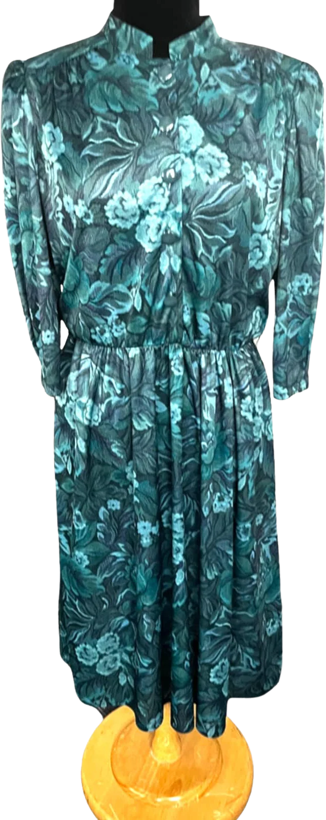 Vintage 80s Green Floral Long Sleeve Dress 16 Large/xl Fall by Tabby of California