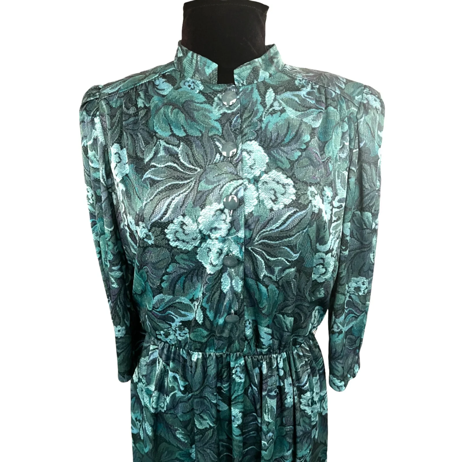 Vintage 80s Green Floral Long Sleeve Dress 16 Large/xl Fall by Tabby of California - Image 3