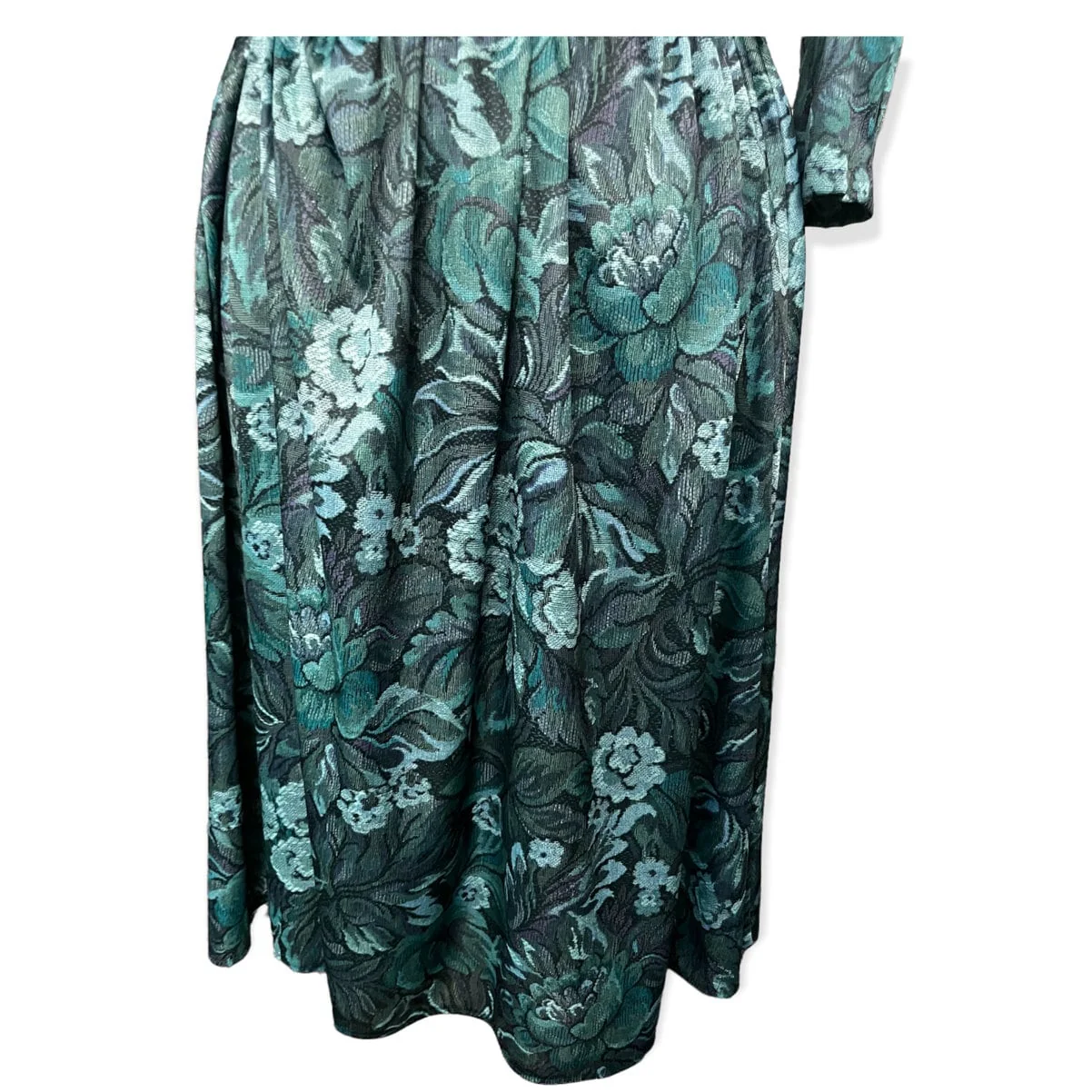 Vintage 80s Green Floral Long Sleeve Dress 16 Large/xl Fall by Tabby of California - Image 4