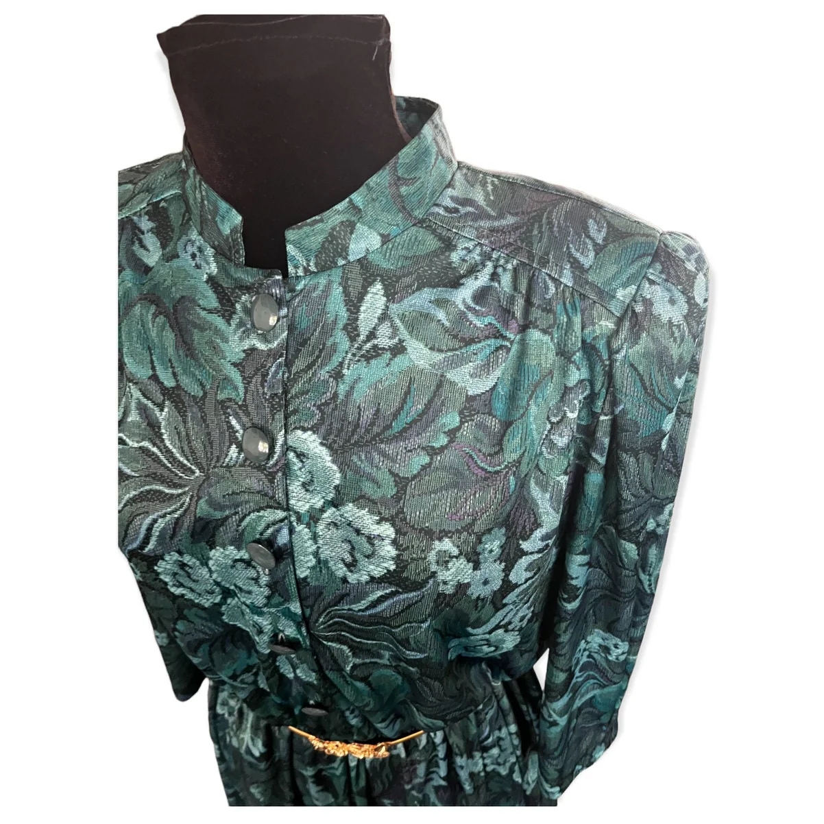 Vintage 80s Green Floral Long Sleeve Dress 16 Large/xl Fall by Tabby of California - Image 5