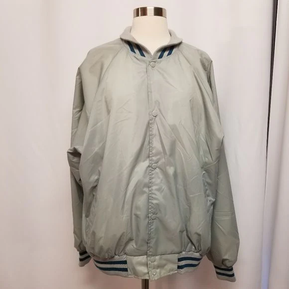 Vintage 80s Haband Retro Gray Blue Nylon Satin Varsity Bomber Jacket Unisex by Haband - Image 3