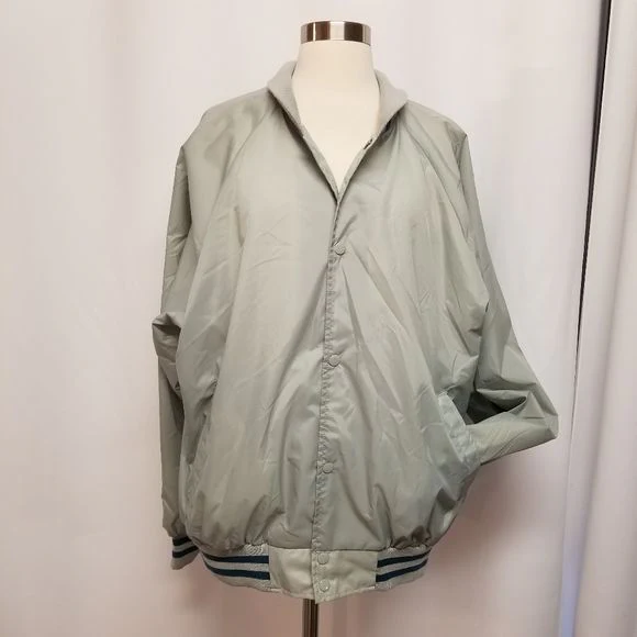 Vintage 80s Haband Retro Gray Blue Nylon Satin Varsity Bomber Jacket Unisex by Haband - Image 5