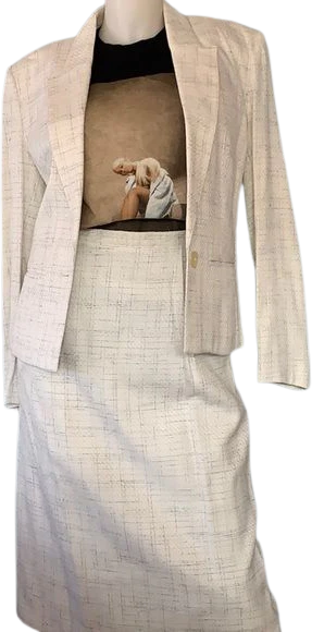 Vintage 80s Haberdasher Piqué Plaid Suit White