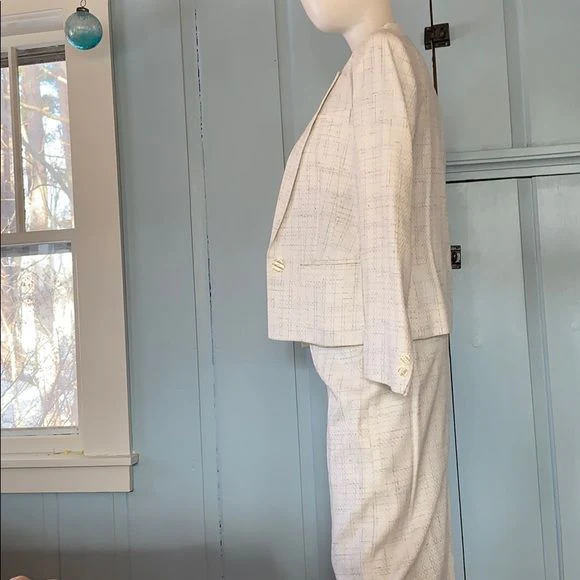 Vintage 80s Haberdasher Piqué Plaid Suit White - Image 2