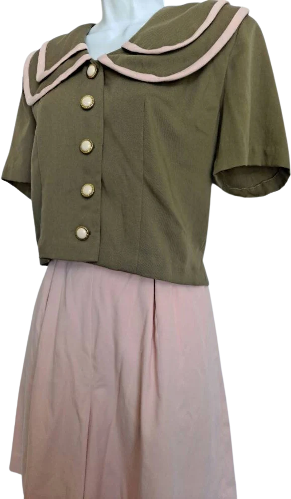 80s Olive And Pink Crop Top High Rise Short Set