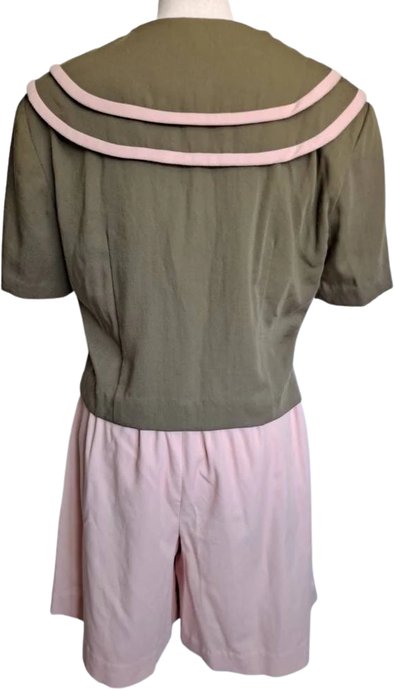 80s Olive And Pink Crop Top High Rise Short Set - Image 2