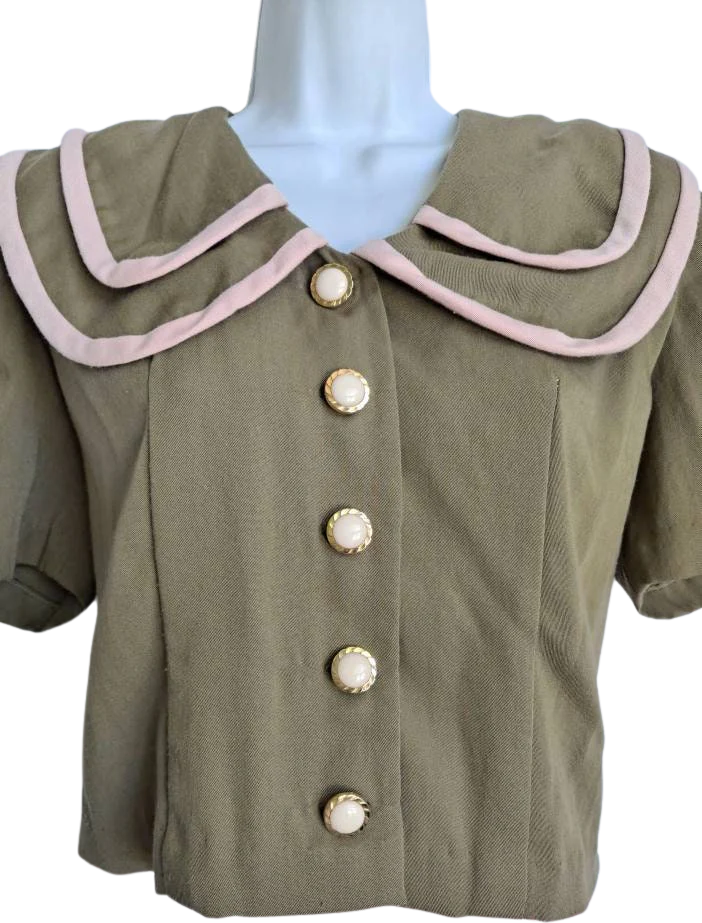 80s Olive And Pink Crop Top High Rise Short Set - Image 5