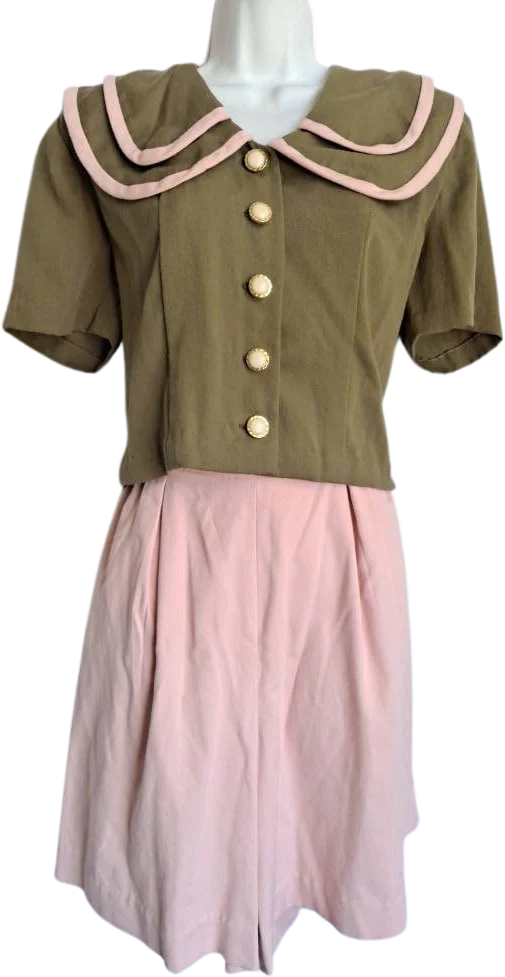 80s Olive And Pink Crop Top High Rise Short Set - Image 6