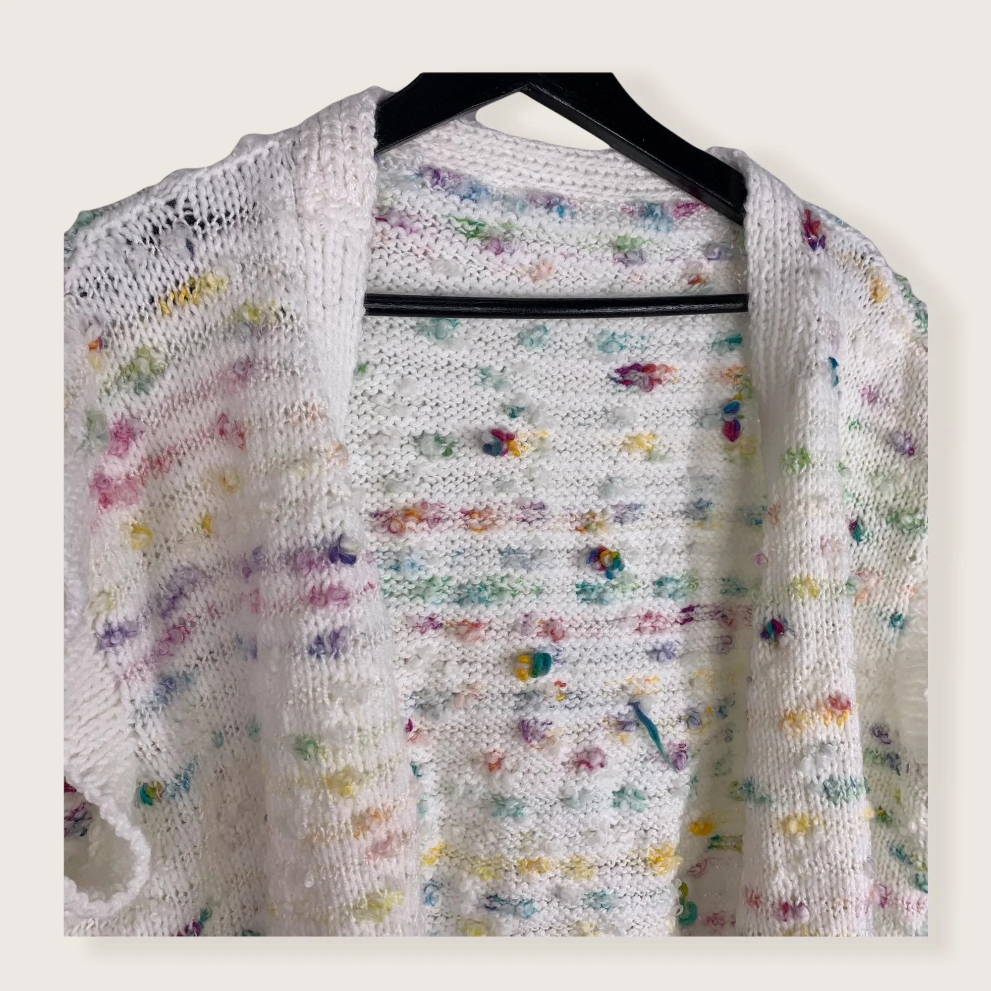 Vintage 80s Handmade Boucle Knit Short Sleeve Open Front Cardigan Medium - Image 3