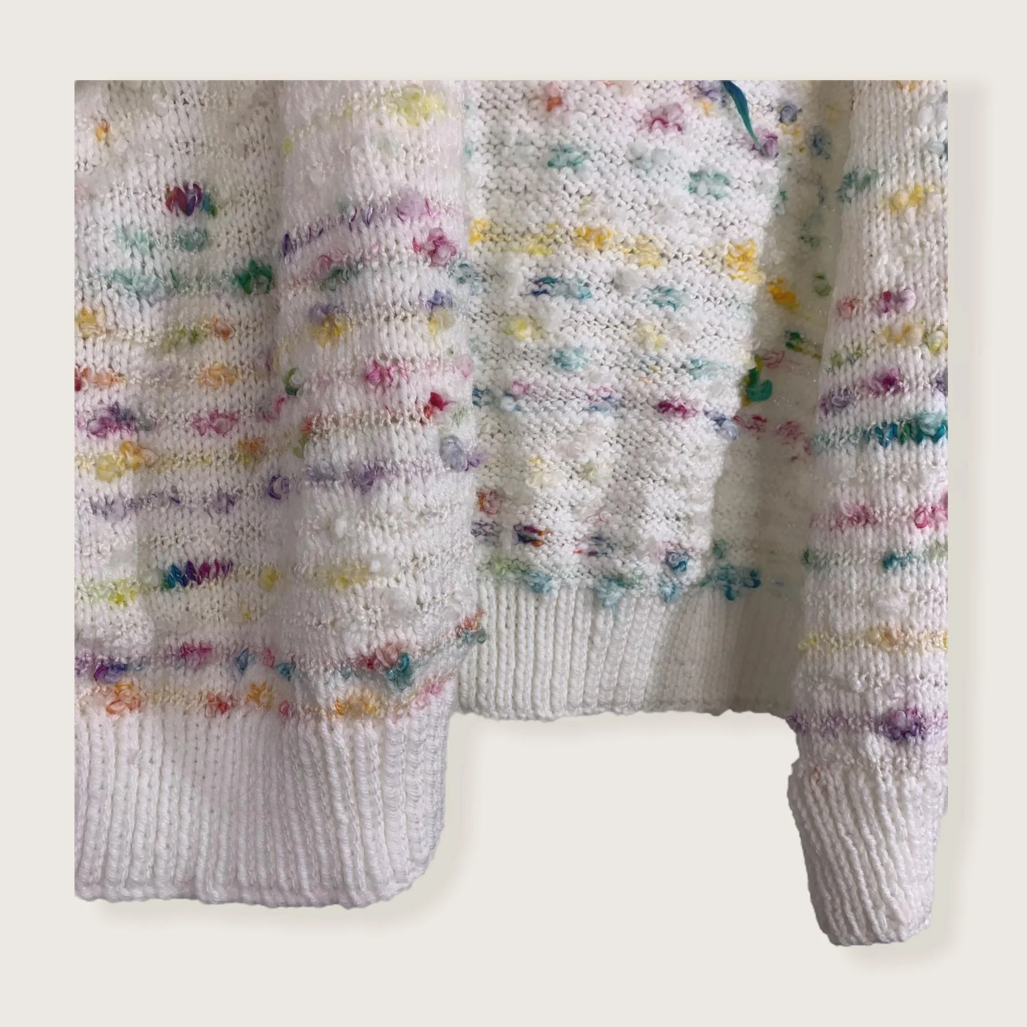 Vintage 80s Handmade Boucle Knit Short Sleeve Open Front Cardigan Medium - Image 4
