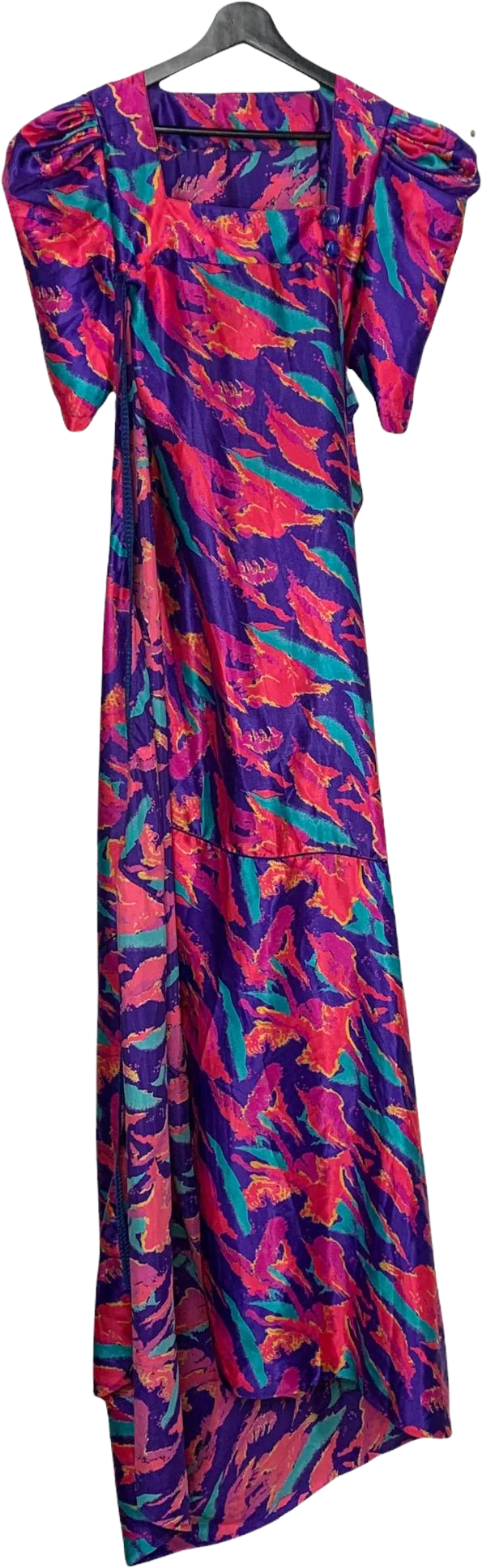 Vintage 80s Handmade Puff Sleeve Wrap Extra Long Dress Large