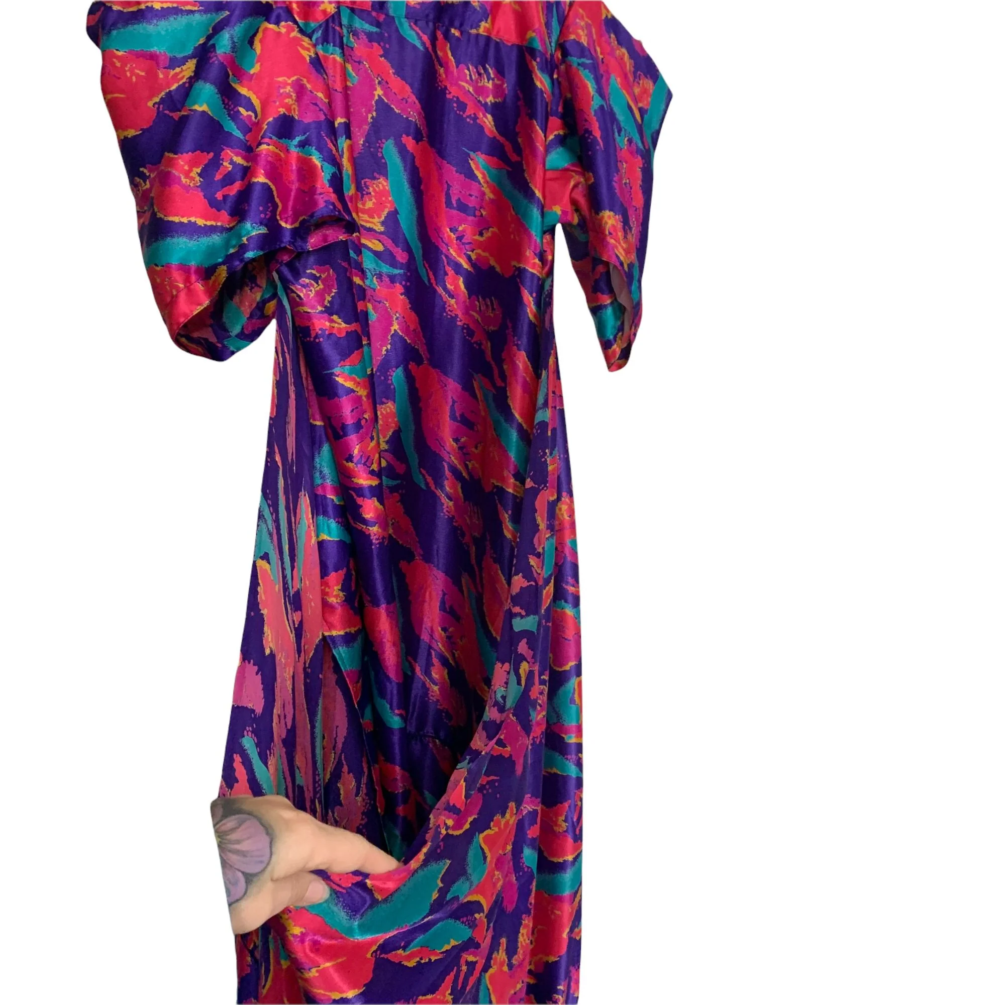 Vintage 80s Handmade Puff Sleeve Wrap Extra Long Dress Large - Image 4