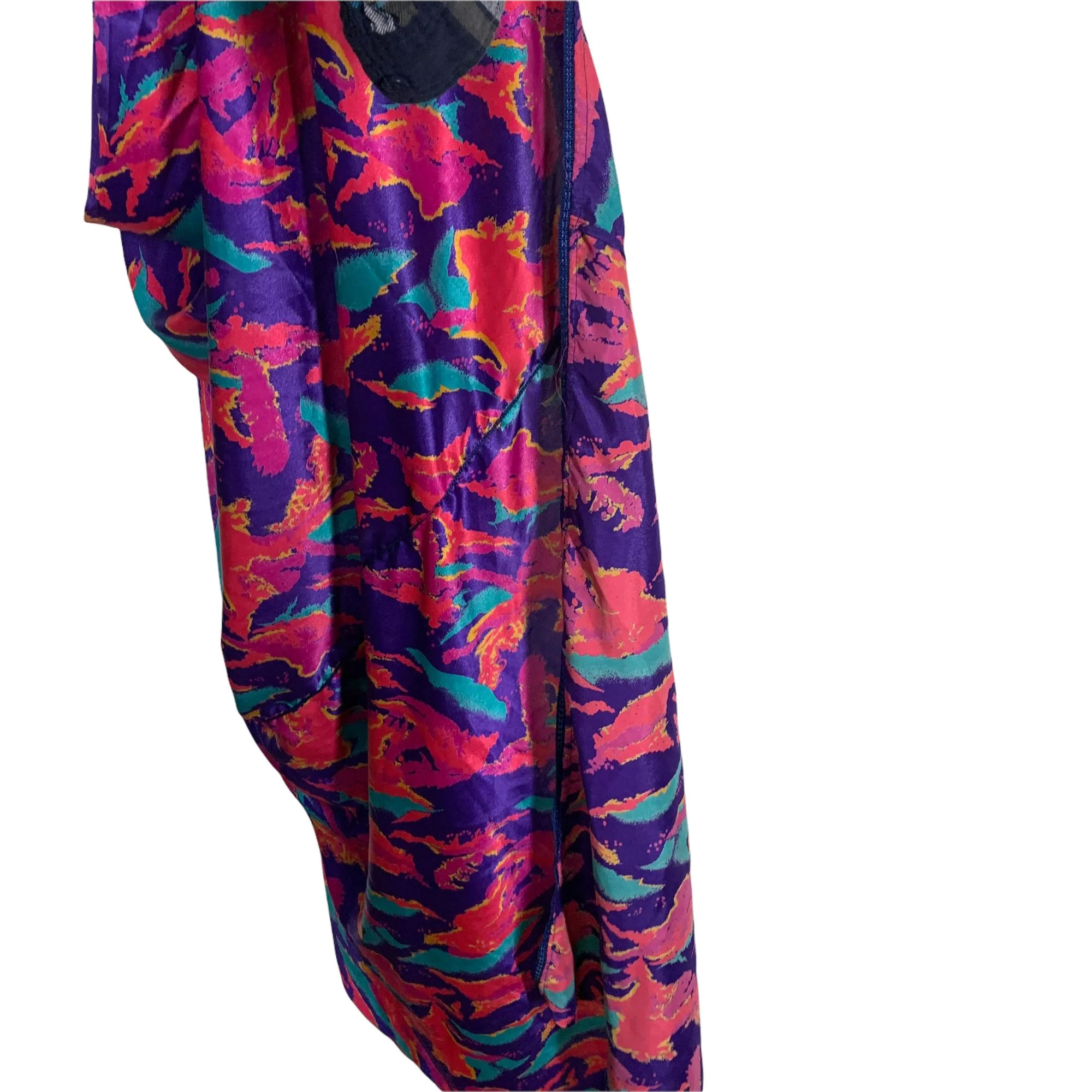 Vintage 80s Handmade Puff Sleeve Wrap Extra Long Dress Large - Image 5