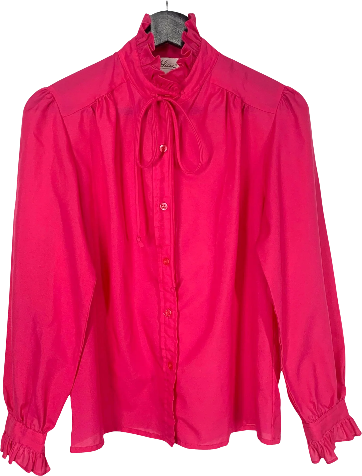 Vintage 80s Hard Pink Long Sleeve Button Up Secretary Top Small by Alicia