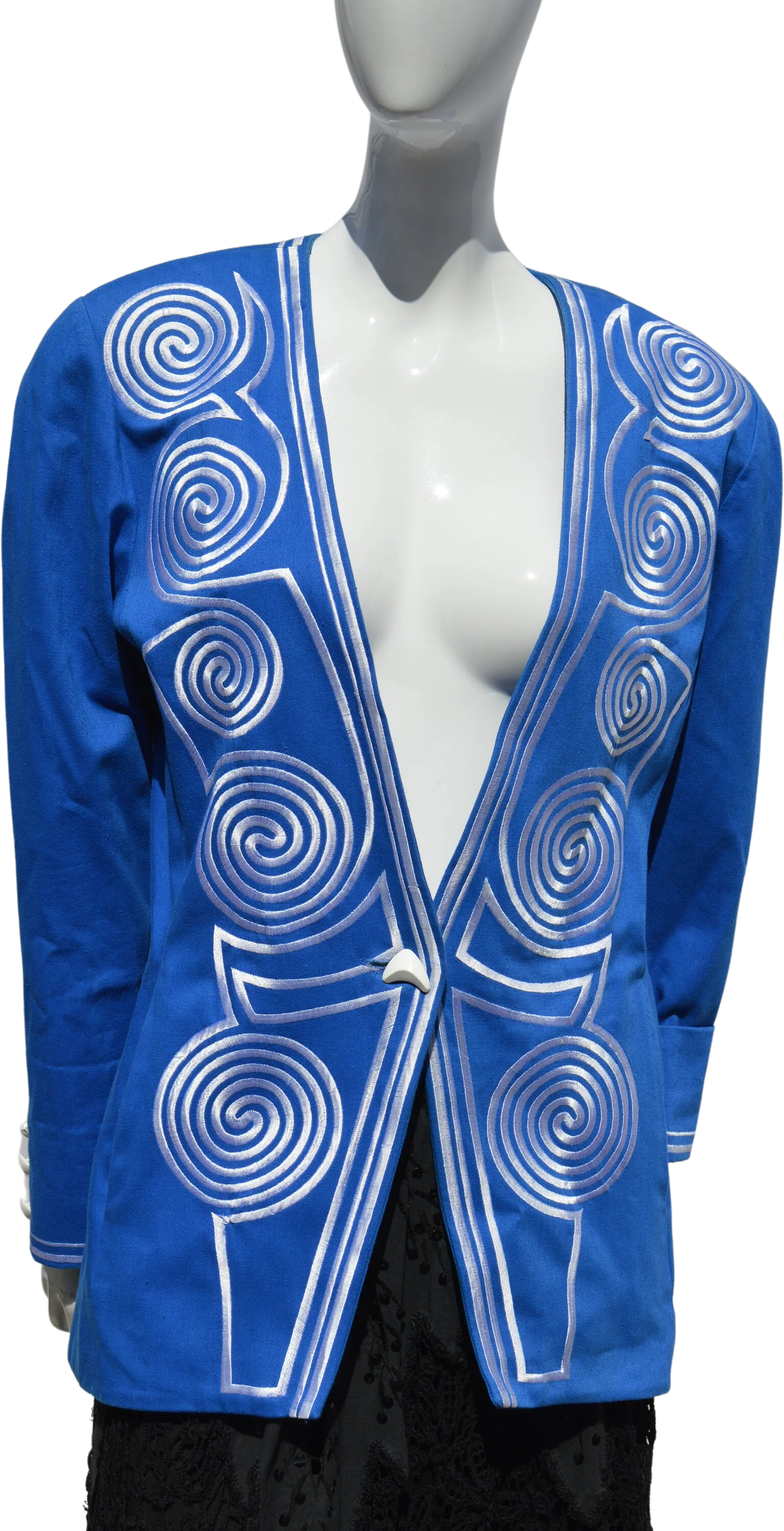 Vintage 80s Ibe Collarless Jacket Size 8 Memphis Style Spirals Pattern New Wave Baroque Hip Hop Blazer Jacket