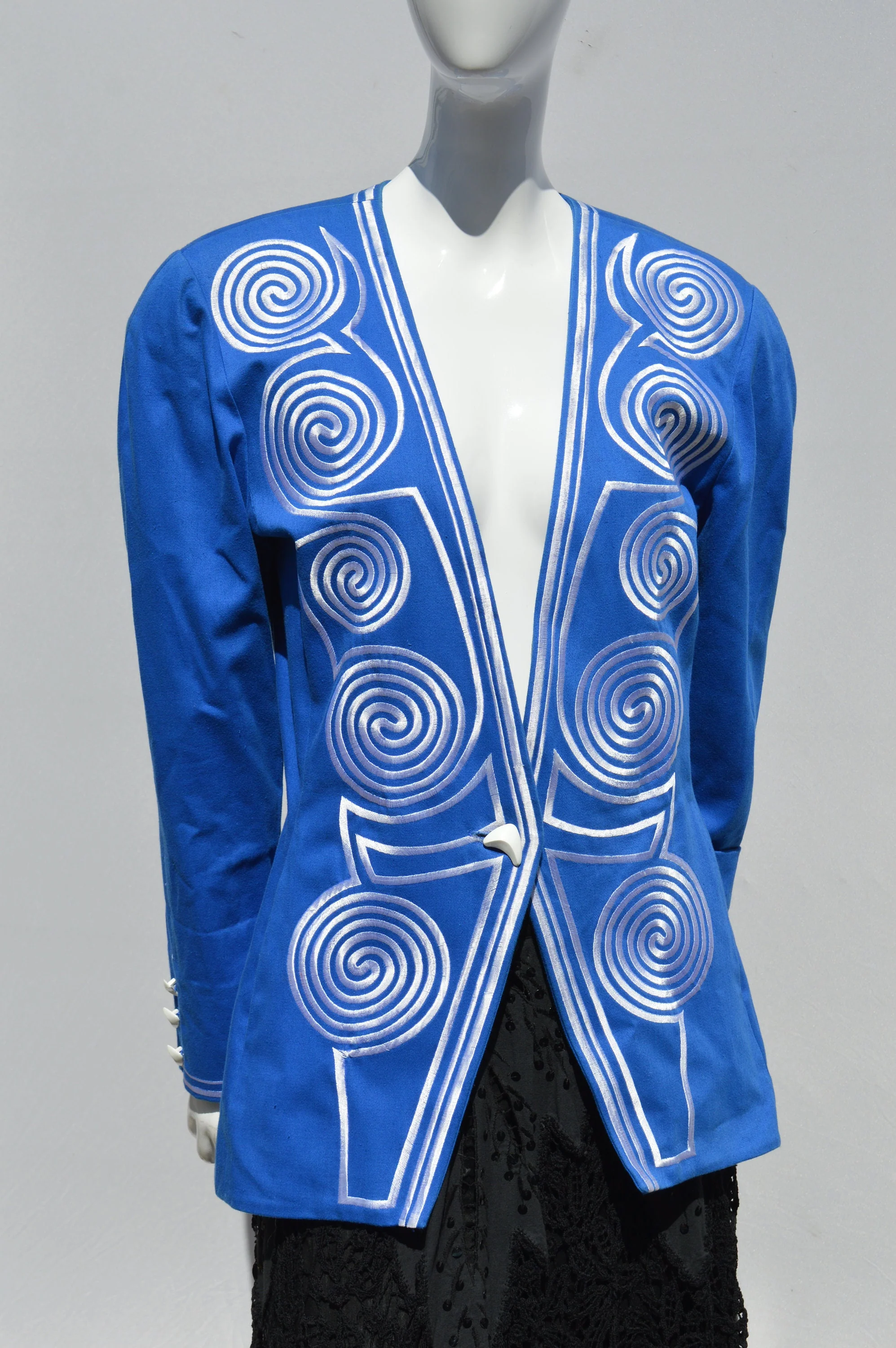 Vintage 80s Ibe Collarless Jacket Size 8 Memphis Style Spirals Pattern New Wave Baroque Hip Hop Blazer Jacket - Image 2