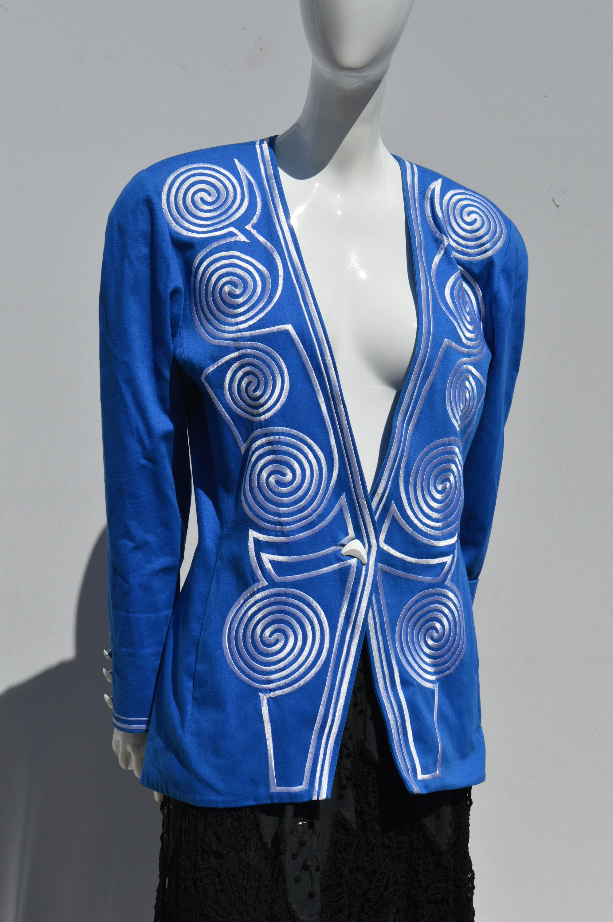 Vintage 80s Ibe Collarless Jacket Size 8 Memphis Style Spirals Pattern New Wave Baroque Hip Hop Blazer Jacket - Image 3