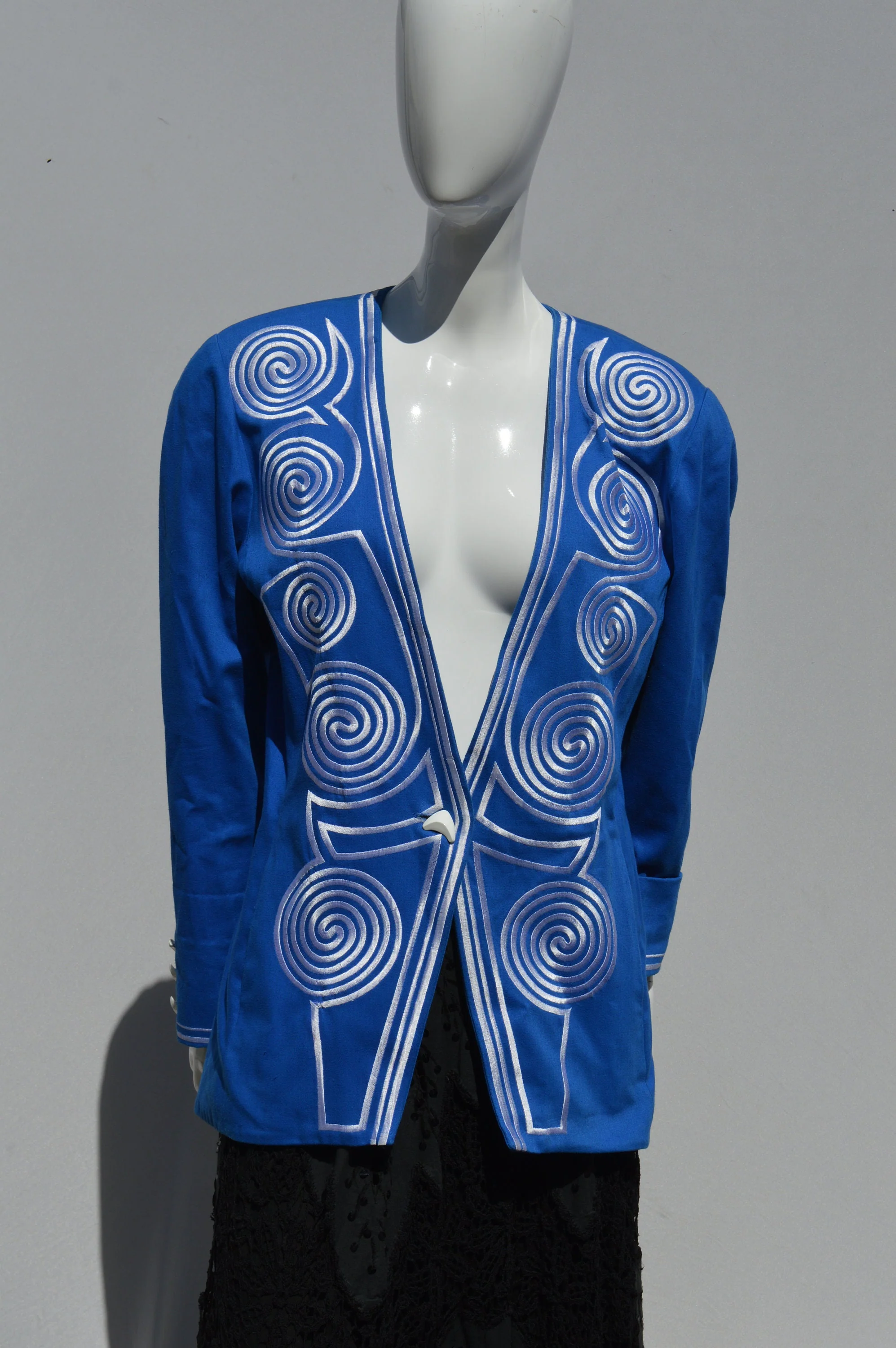 Vintage 80s Ibe Collarless Jacket Size 8 Memphis Style Spirals Pattern New Wave Baroque Hip Hop Blazer Jacket - Image 4