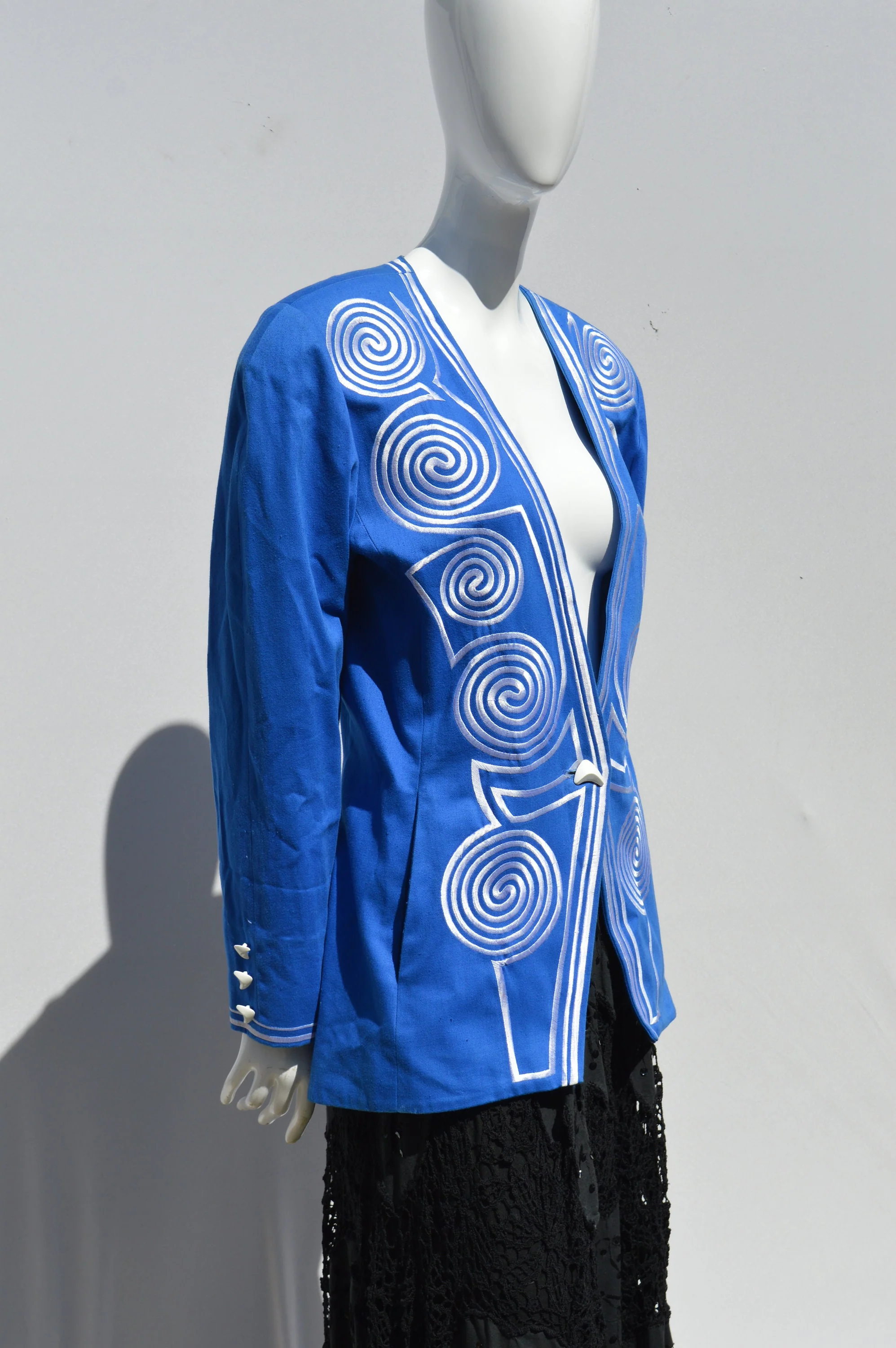 Vintage 80s Ibe Collarless Jacket Size 8 Memphis Style Spirals Pattern New Wave Baroque Hip Hop Blazer Jacket - Image 5