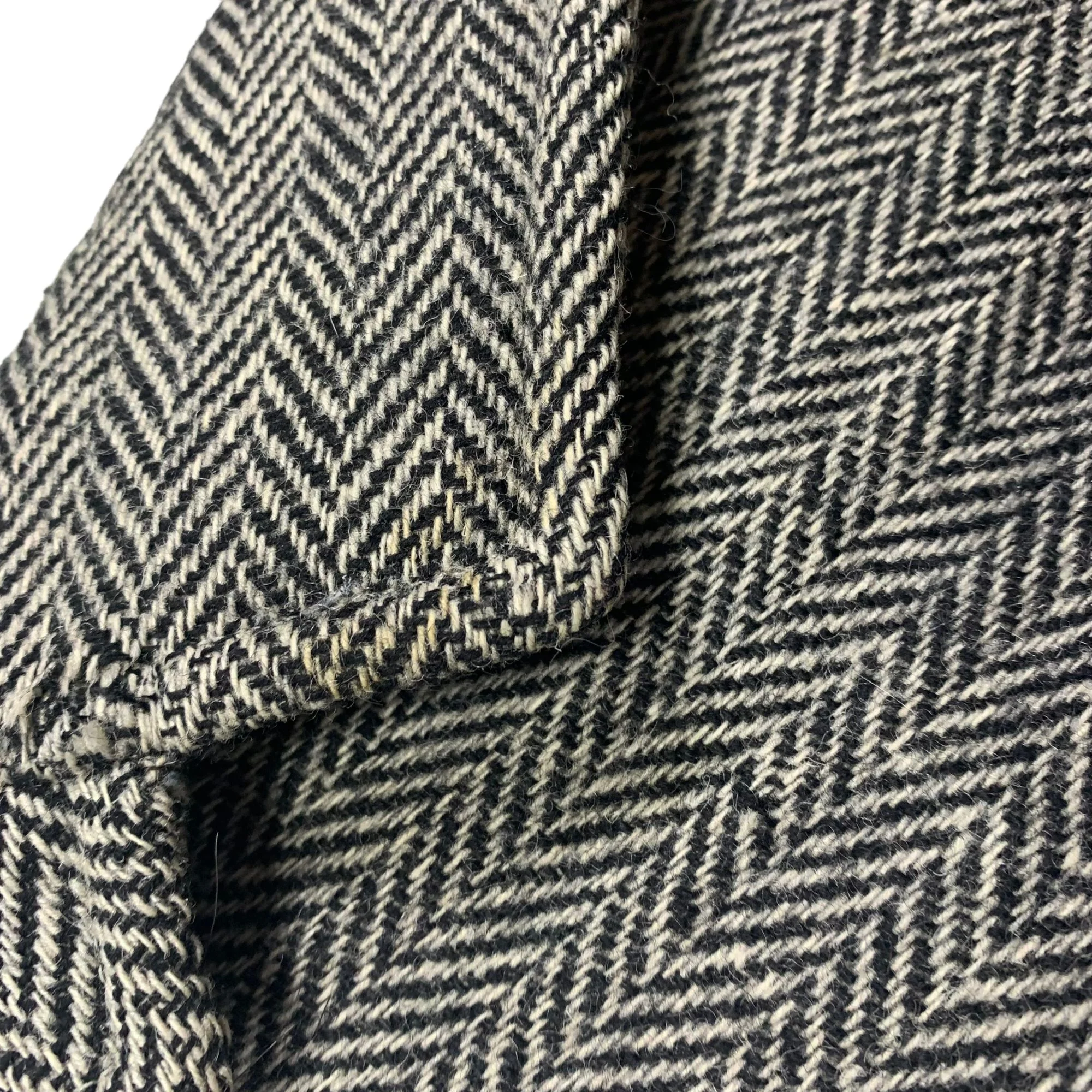 Vintage 80s Jason Gibbs Micro Herringbone Brown Black Triple Button Long Wool Coat by Jason Gibbs - Image 6