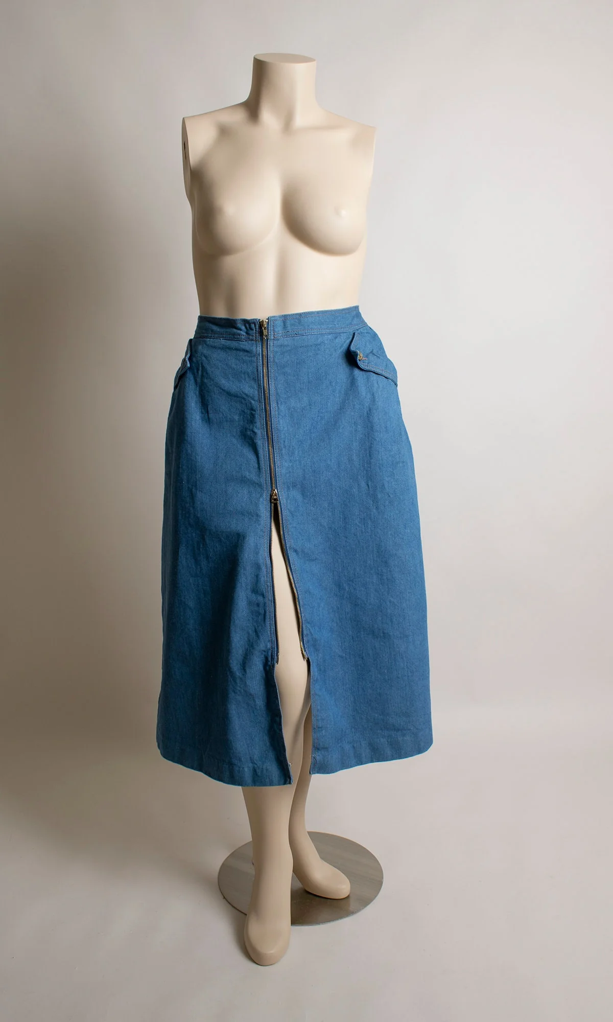 Vintage 80s Jean Skirt The Jean Machine 80s Front 2way Zip Midi Length Denim Skirt with Triangle Pockets 34" Waist Large - Image 2