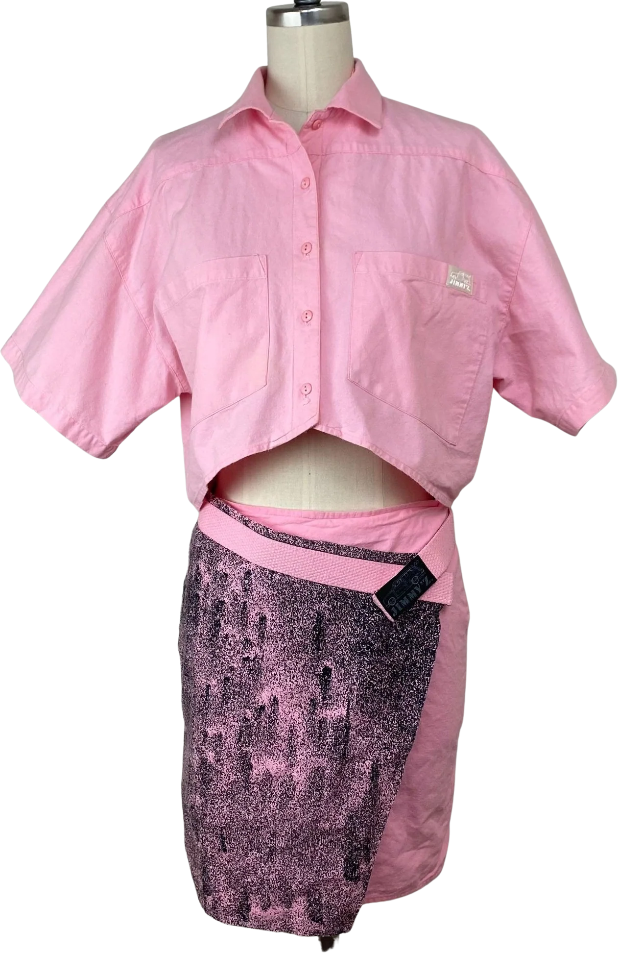 Vintage 80s Jimmy’z Cropped Blouse and Wrap Mini Skirt by  Jimmy'z