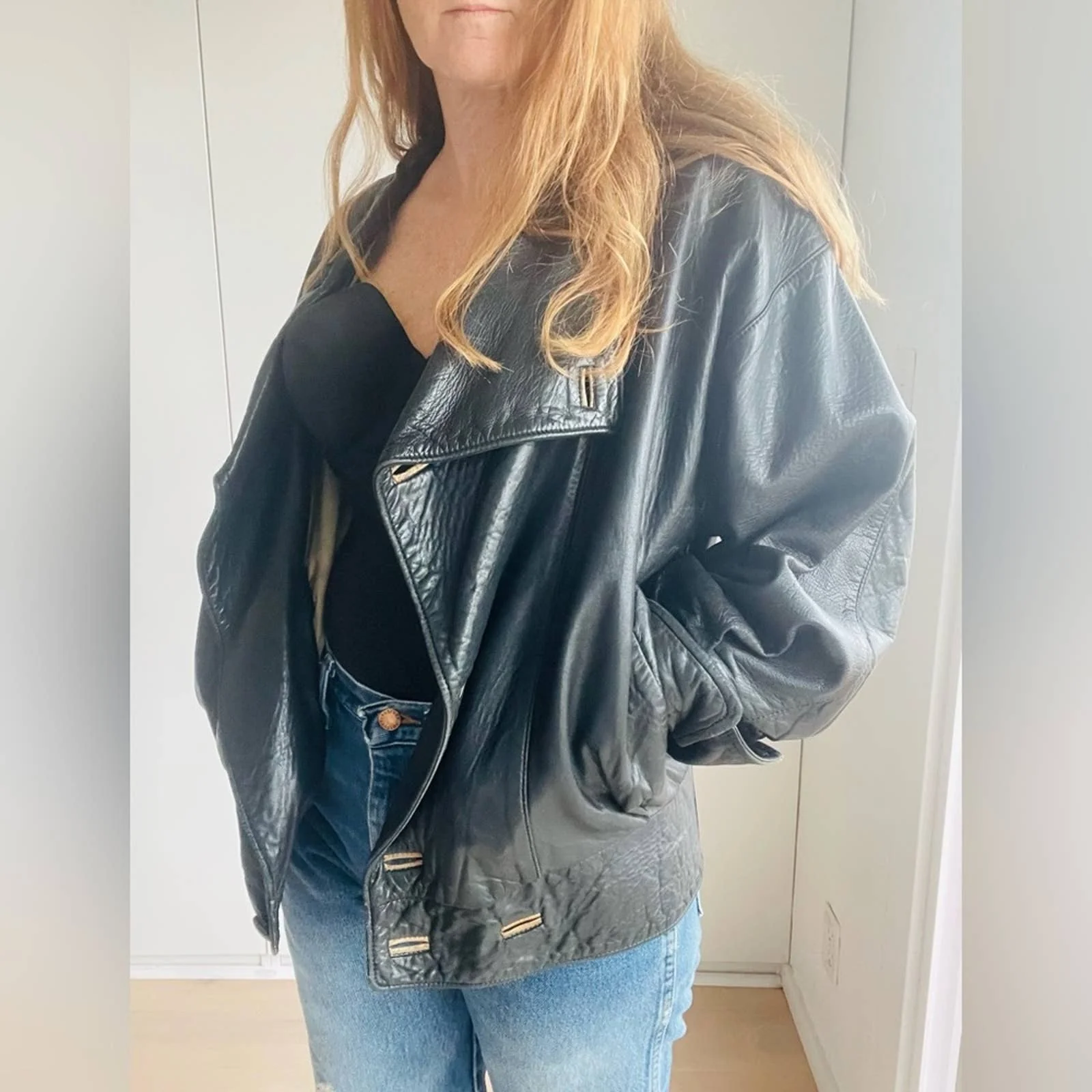Vintage 80s Julie Duren Leather Jacket Lambs Skin Black Rock Star Style Classic - Image 3