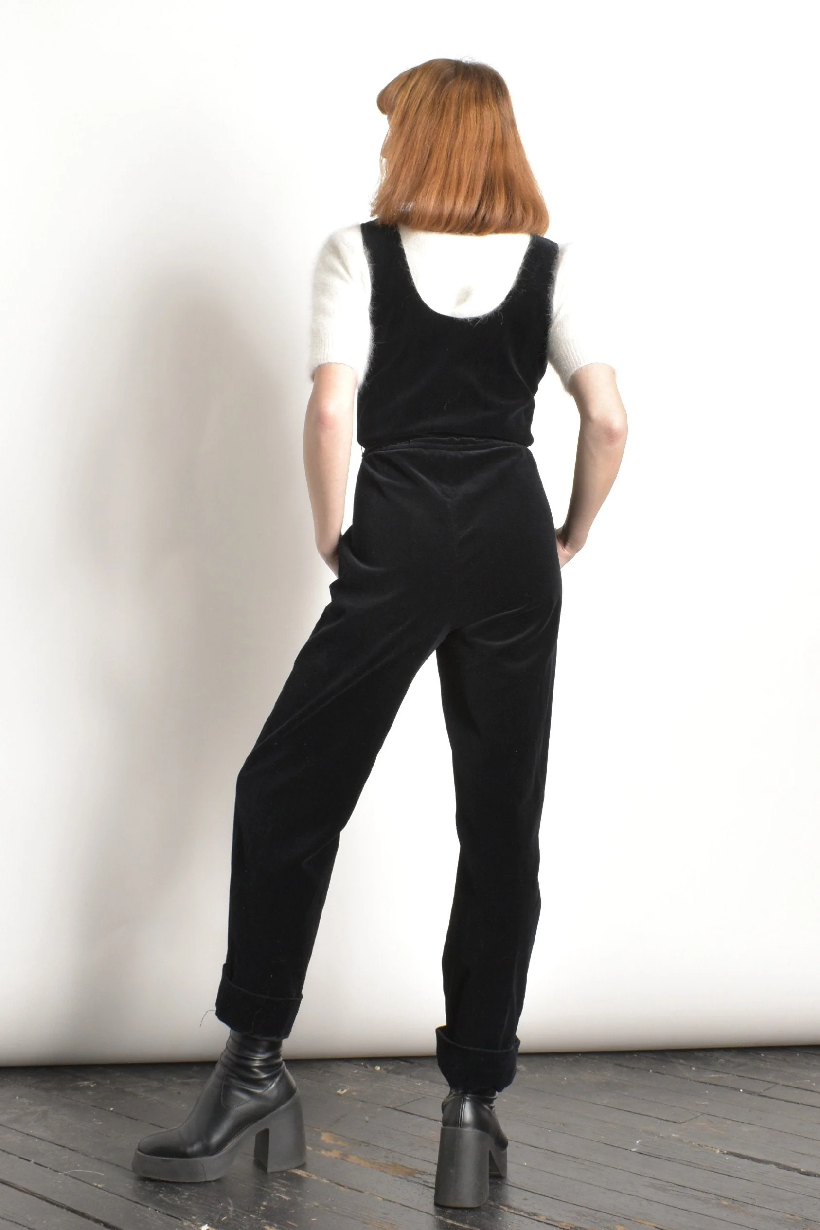 Vintage 80s Jumpsuit 80s Velvet Button Up One Piece Black Small S - Image 6