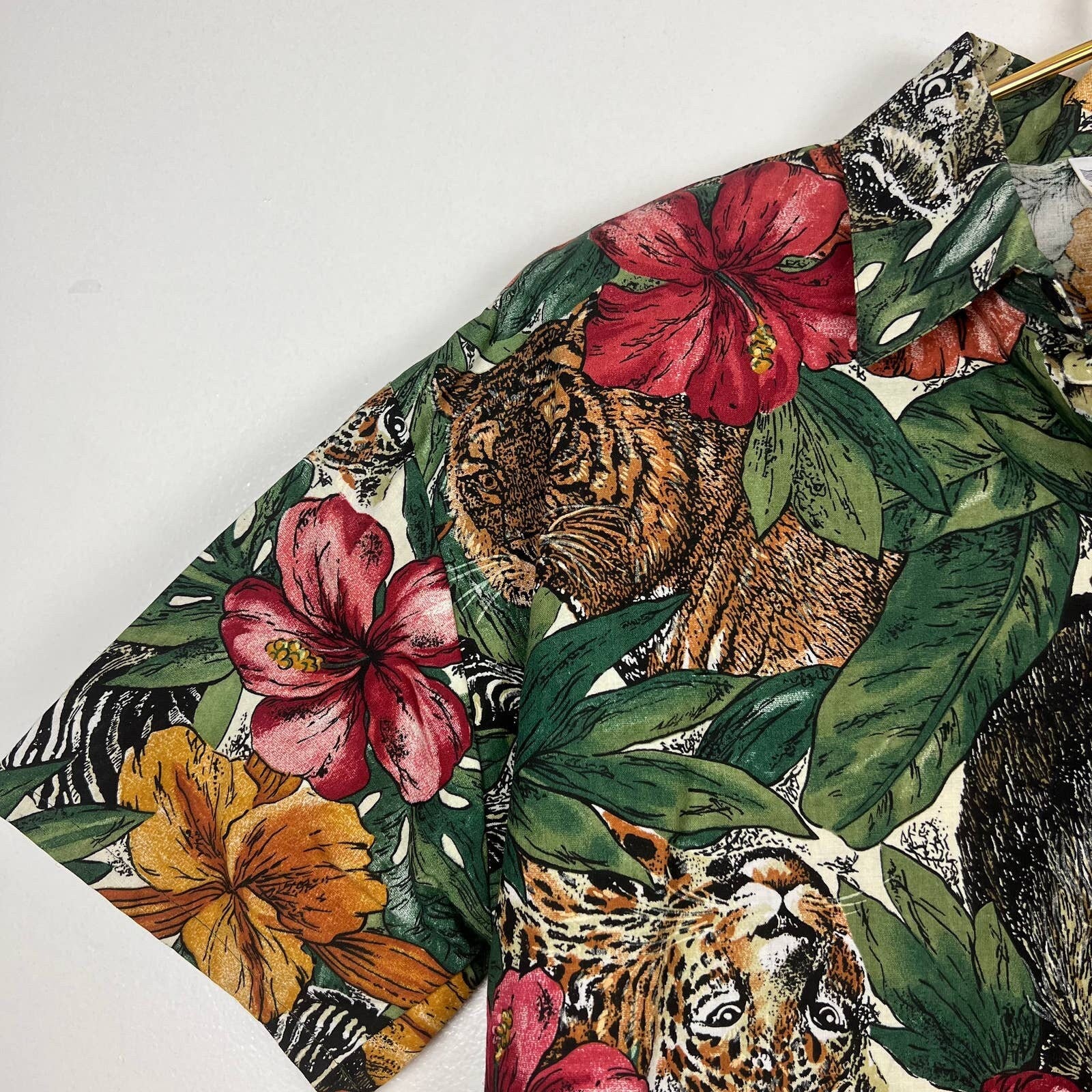 Vintage 80s Jungle Safari Print Short Sleeve Button Down Shirt Tiger Zebra Sz S by Denim Republic - Image 8