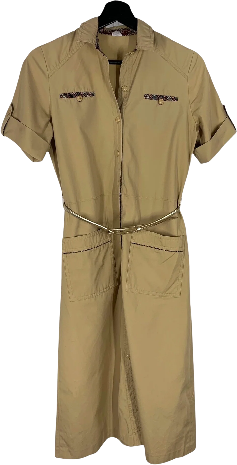Vintage 80s Khaki Short Sleeve Button Up Shirt Dress by Sasson