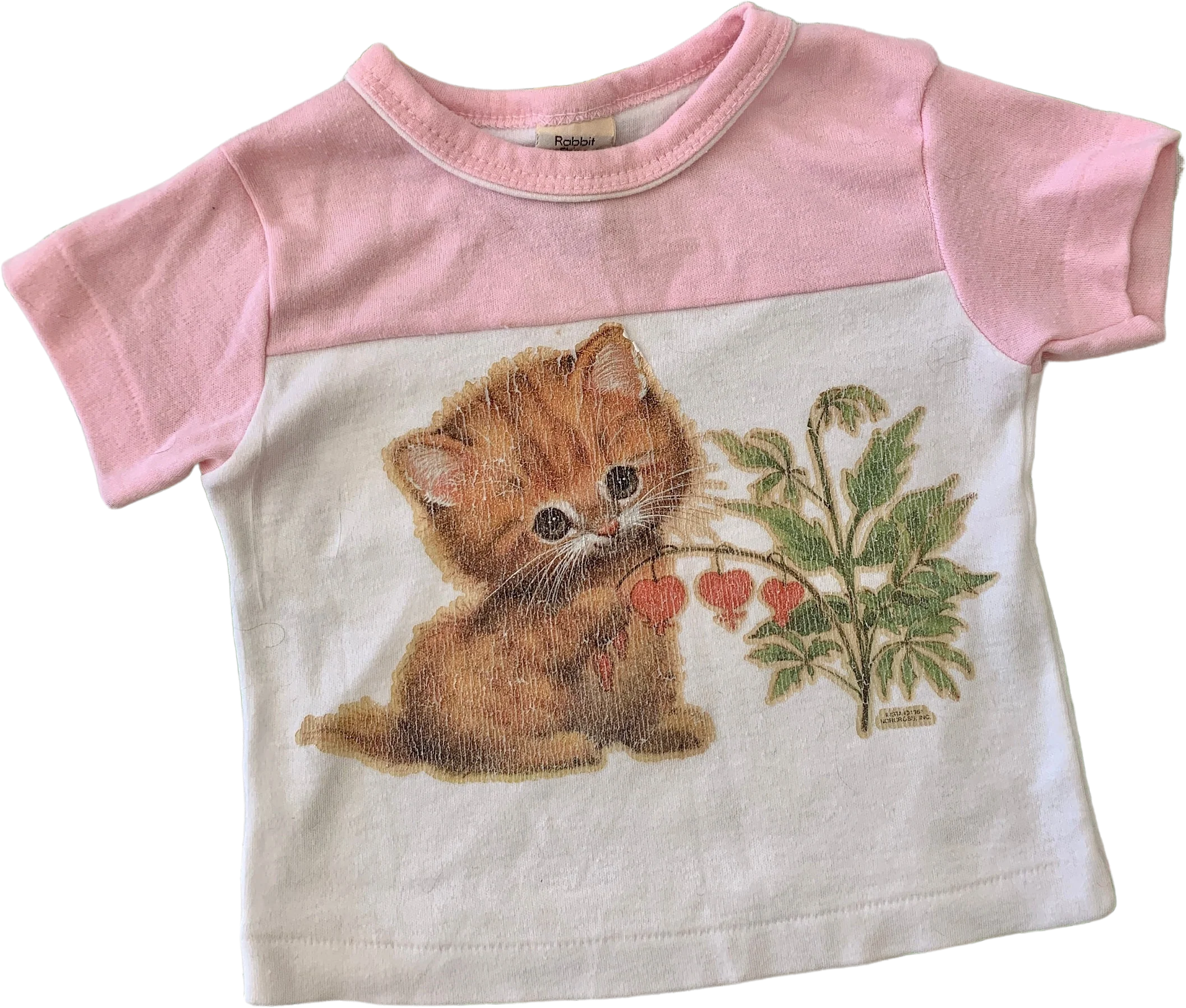 Vintage 80s Kitten Bleeding Hearts Iron On Top Sz 18 Mos by Rabbit Skins