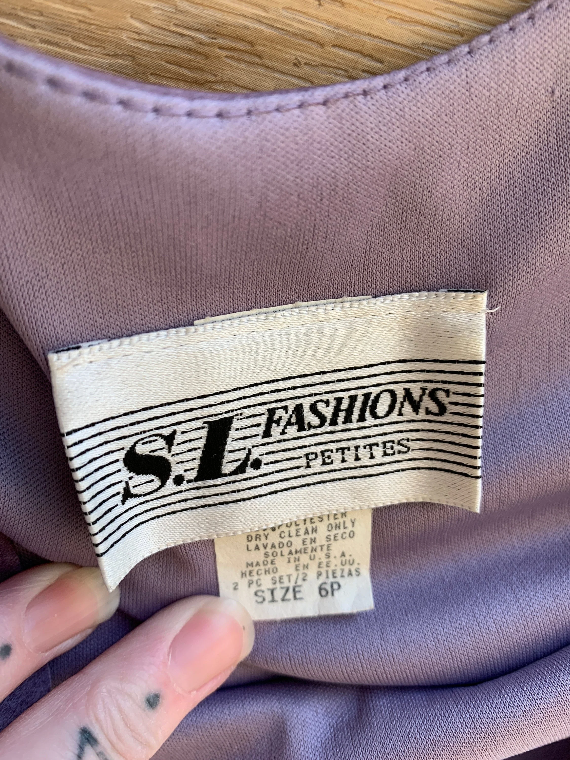 Vintage 80s Layered Sheer Plum Floral Slip Dress Sz M / L by SL Fashions - Image 4