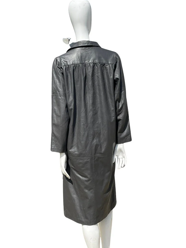 Vintage 80s Leather Dress Leather Loft Dark Gray Long Sleeves Leather Shirtdress Sm by Leather Loft - Image 2