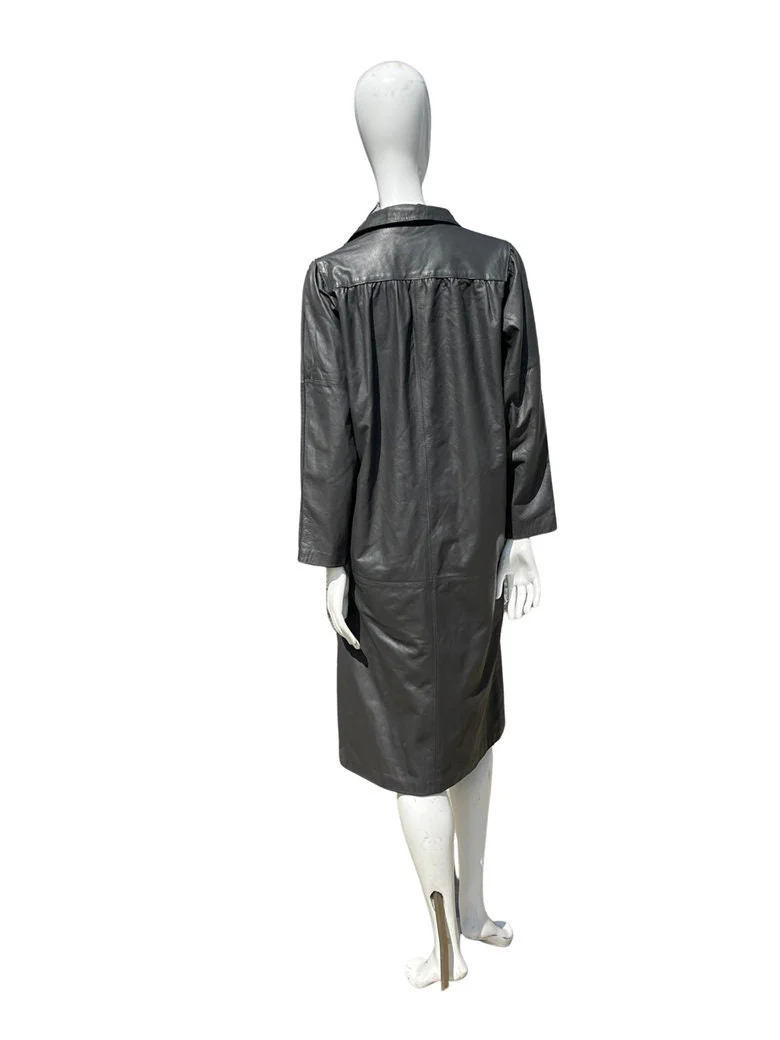 Vintage 80s Leather Dress Leather Loft Dark Gray Long Sleeves Leather Shirtdress Sm by Leather Loft - Image 6