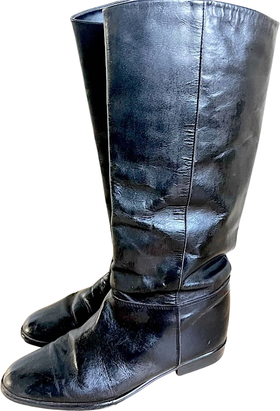 Vintage 80s Leather Riding Boot Size 9 Black Knee High Fall Boots Trending by Raphael Santini