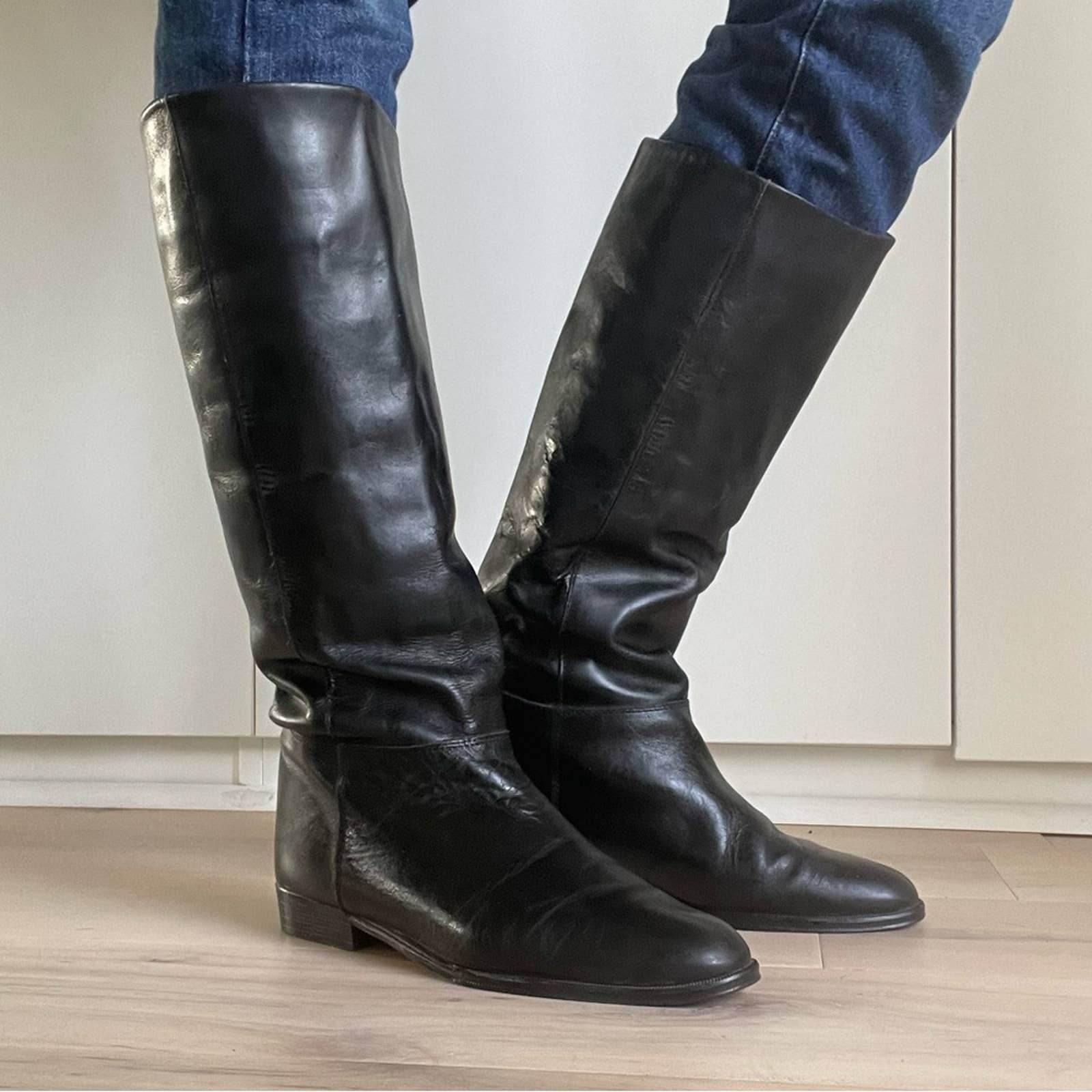 Vintage 80s Leather Riding Boot Size 9 Black Knee High Fall Boots Trending by Raphael Santini - Image 3