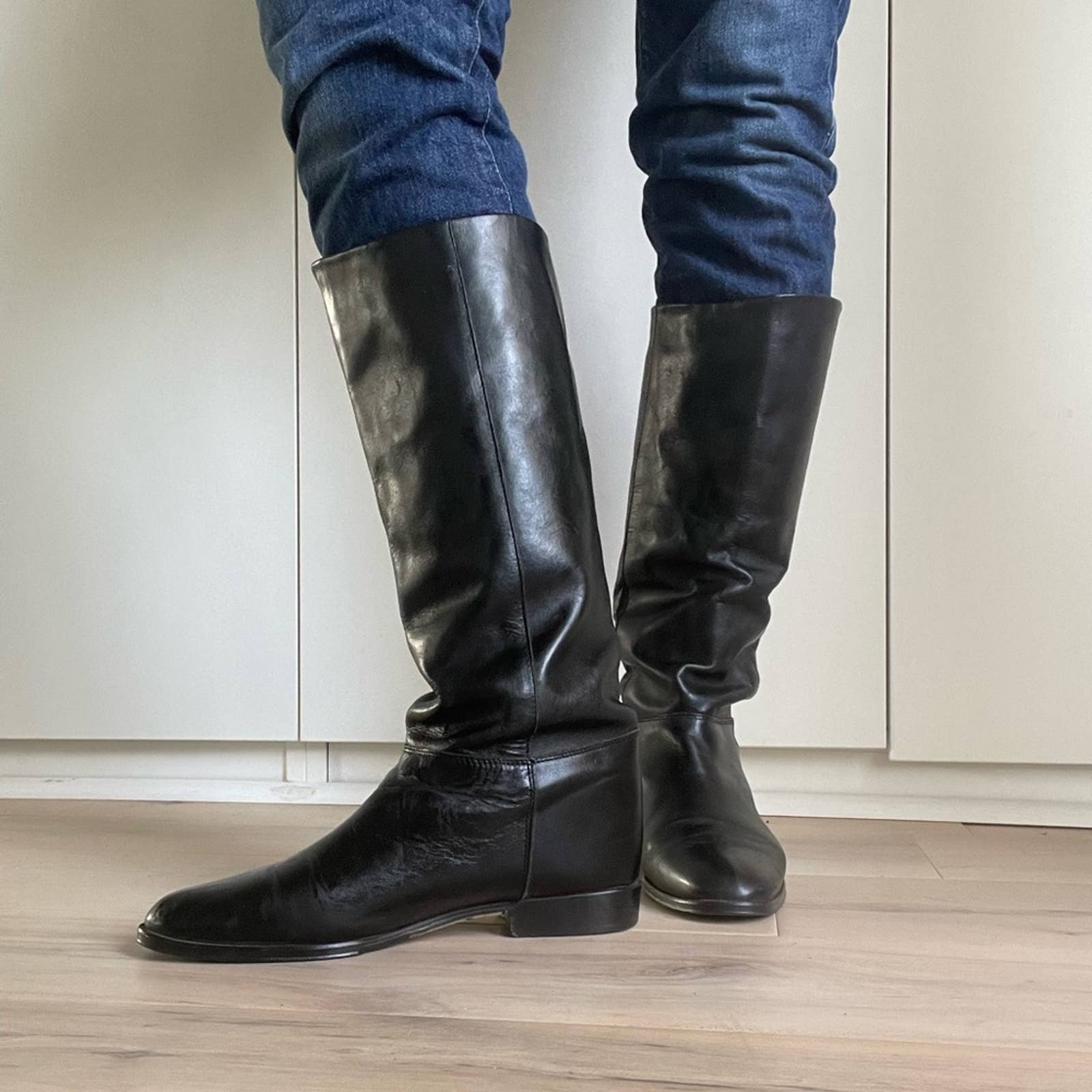 Vintage 80s Leather Riding Boot Size 9 Black Knee High Fall Boots Trending by Raphael Santini - Image 5
