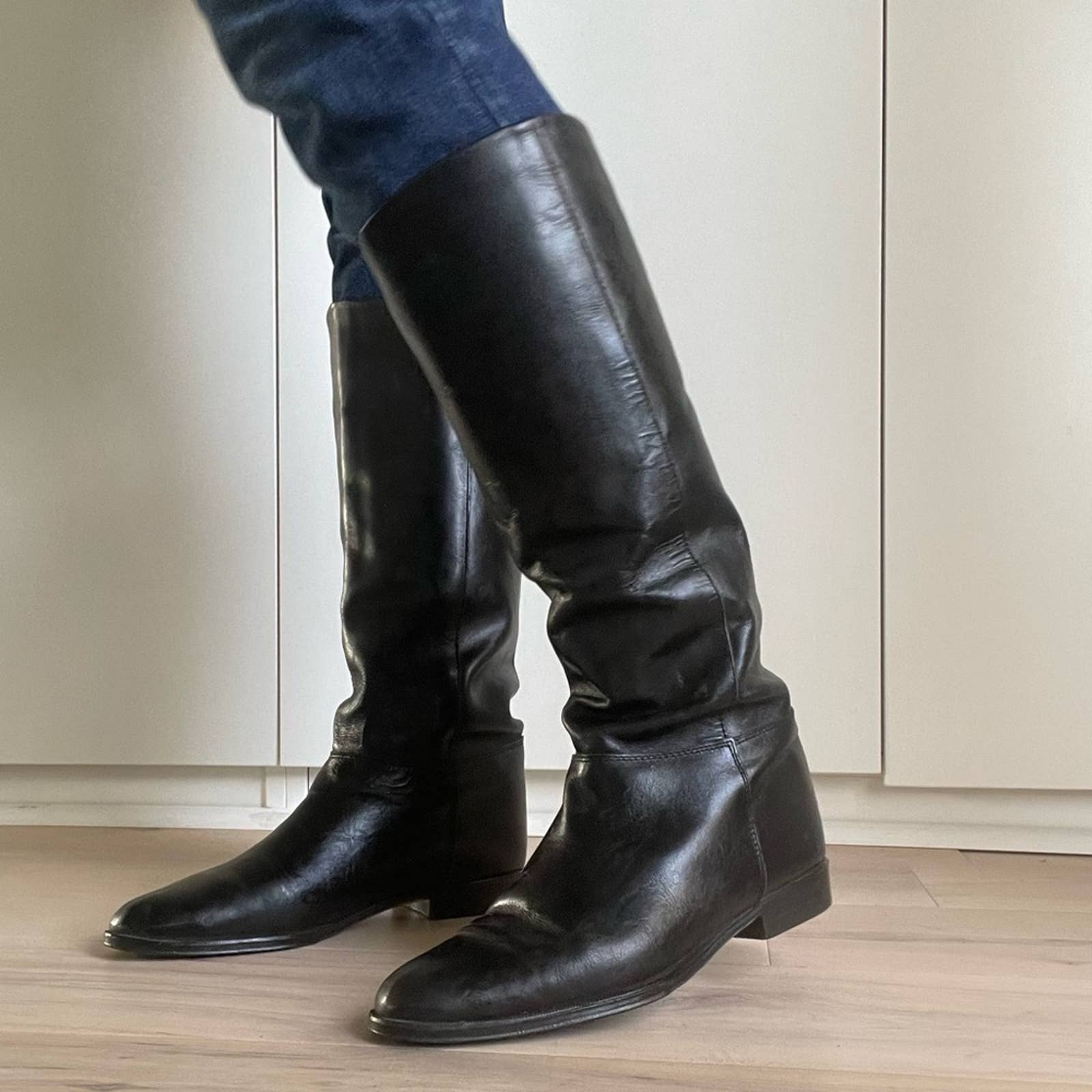 Vintage 80s Leather Riding Boot Size 9 Black Knee High Fall Boots Trending by Raphael Santini - Image 6