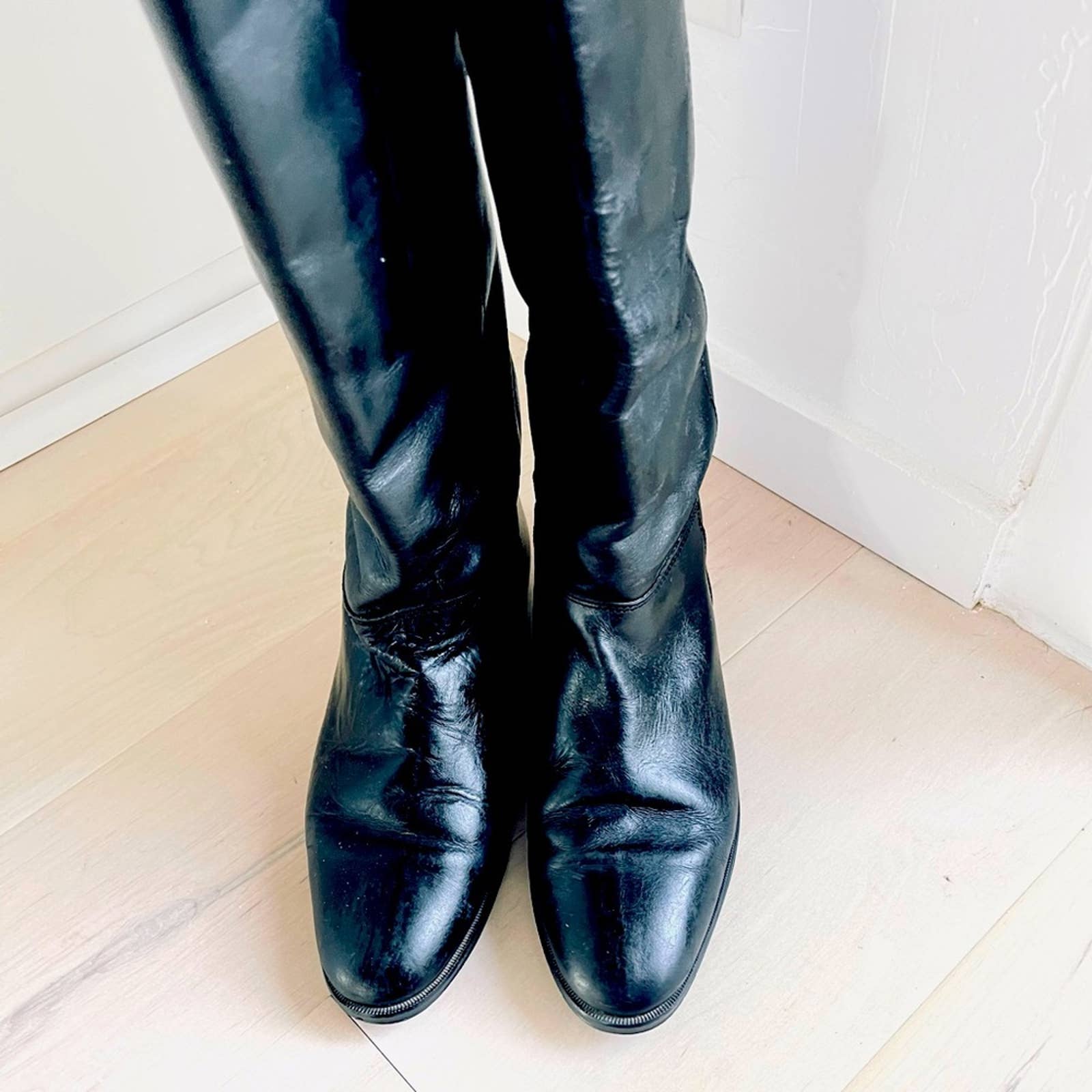 Vintage 80s Leather Riding Boot Size 9 Black Knee High Fall Boots Trending by Raphael Santini - Image 7