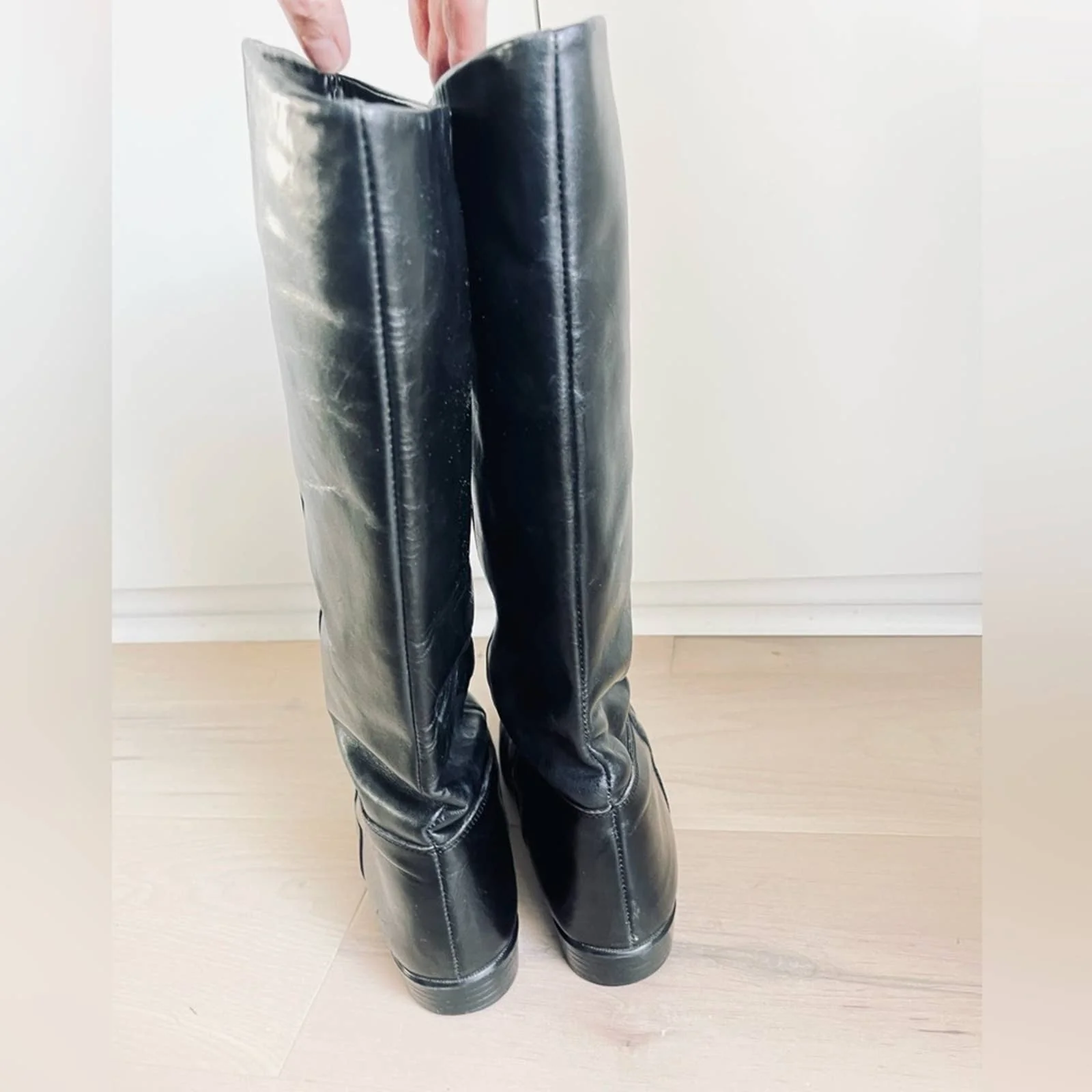 Vintage 80s Leather Riding Boot Size 9 Black Knee High Fall Boots Trending by Raphael Santini - Image 9