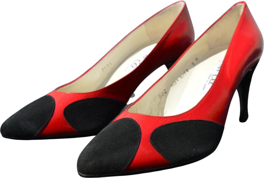 Vintage 80s Leather Suede Dots Pumps Heels Shoes New Old Stock Never Used Size 8 M by Van Eli