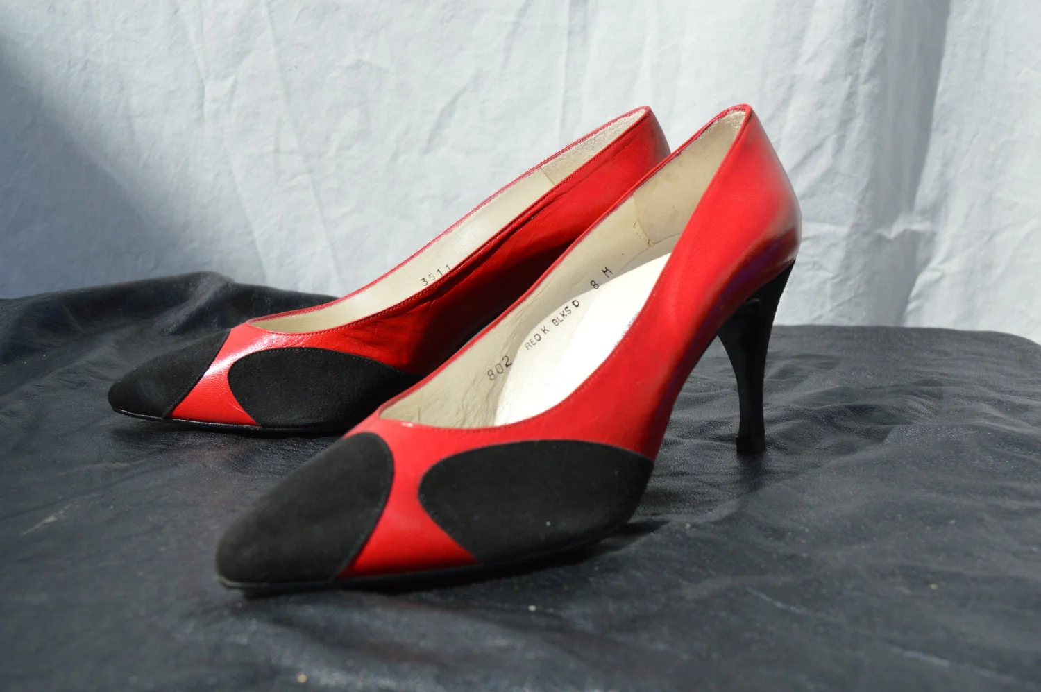 Vintage 80s Leather Suede Dots Pumps Heels Shoes New Old Stock Never Used Size 8 M by Van Eli - Image 2