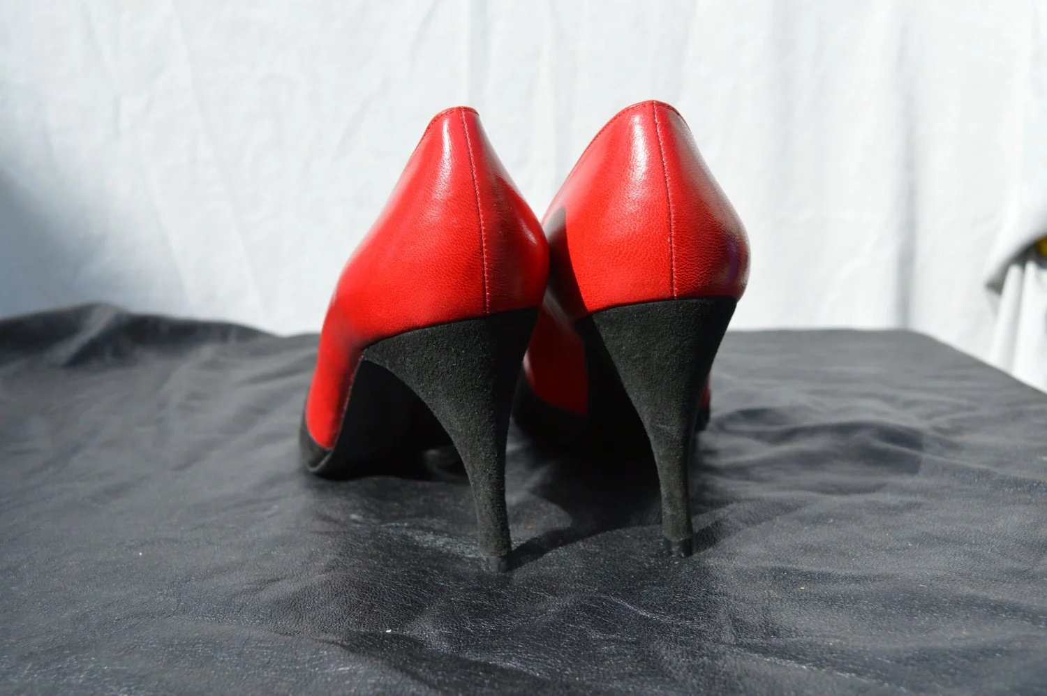Vintage 80s Leather Suede Dots Pumps Heels Shoes New Old Stock Never Used Size 8 M by Van Eli - Image 3