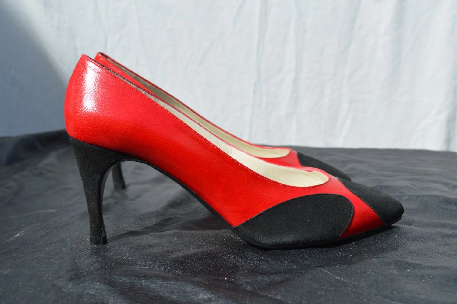Vintage 80s Leather Suede Dots Pumps Heels Shoes New Old Stock Never Used Size 8 M by Van Eli - Image 5